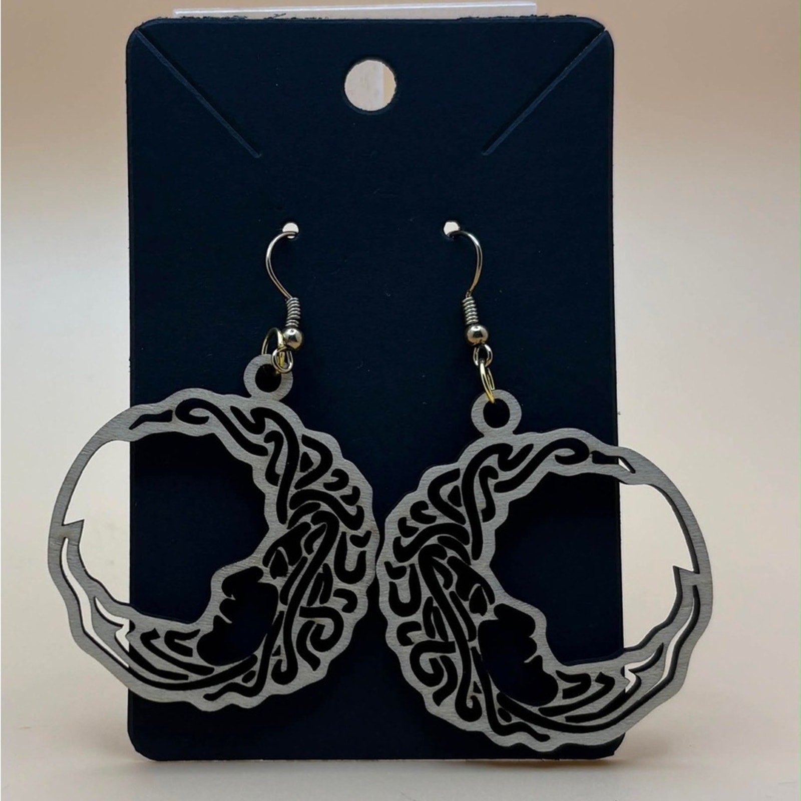 Laser Cut Moon Face Earrings | Basswood Statement Dangles