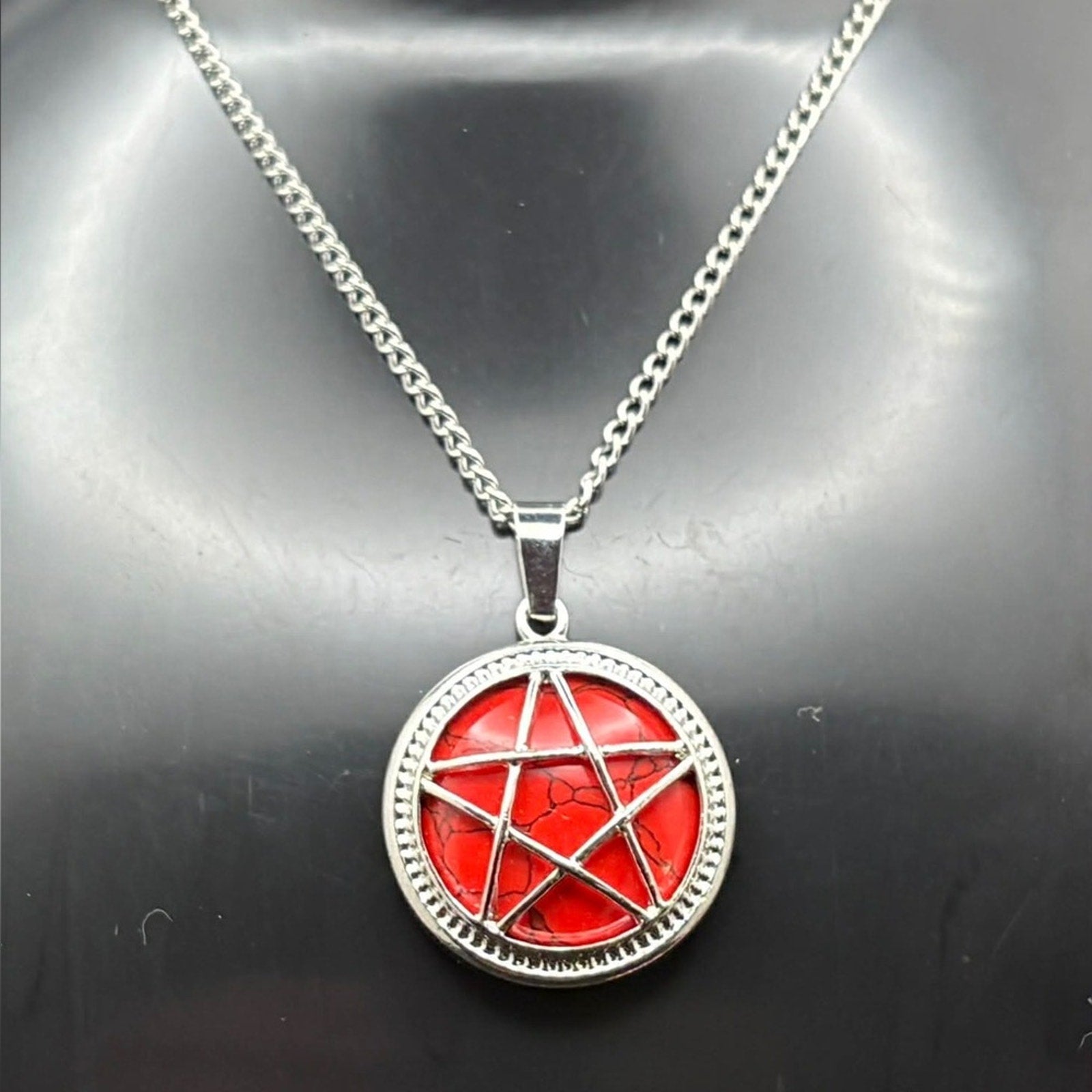 🔴 Red Stone Pentagram Pendant Necklace 🔴