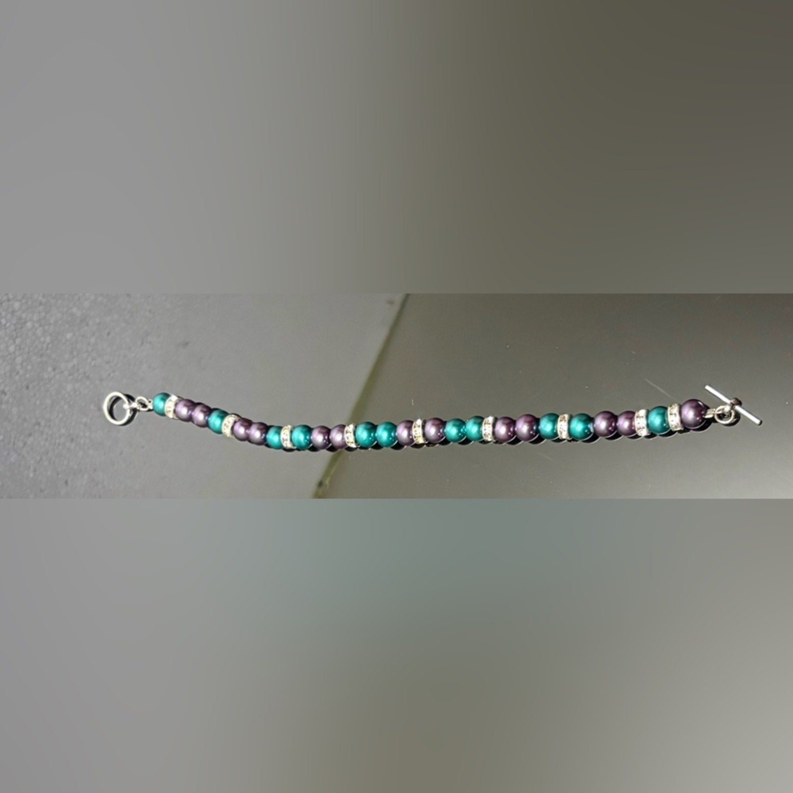 ⚡️Teal & Plum Pearl Bracelet w/ Rhinestone Spacers ⚡️