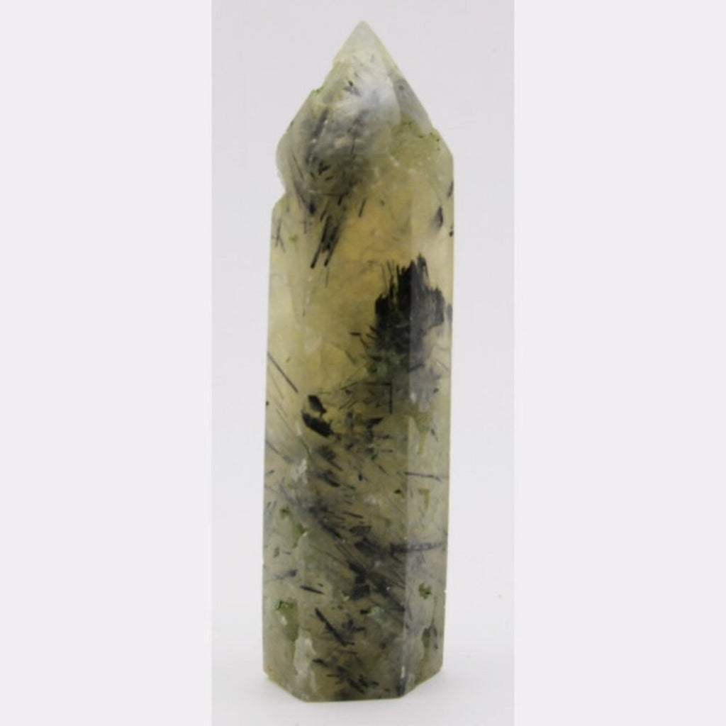 💎 Prehnite with Epidote Tower-✨ With Natural Crystal Druzy Divot