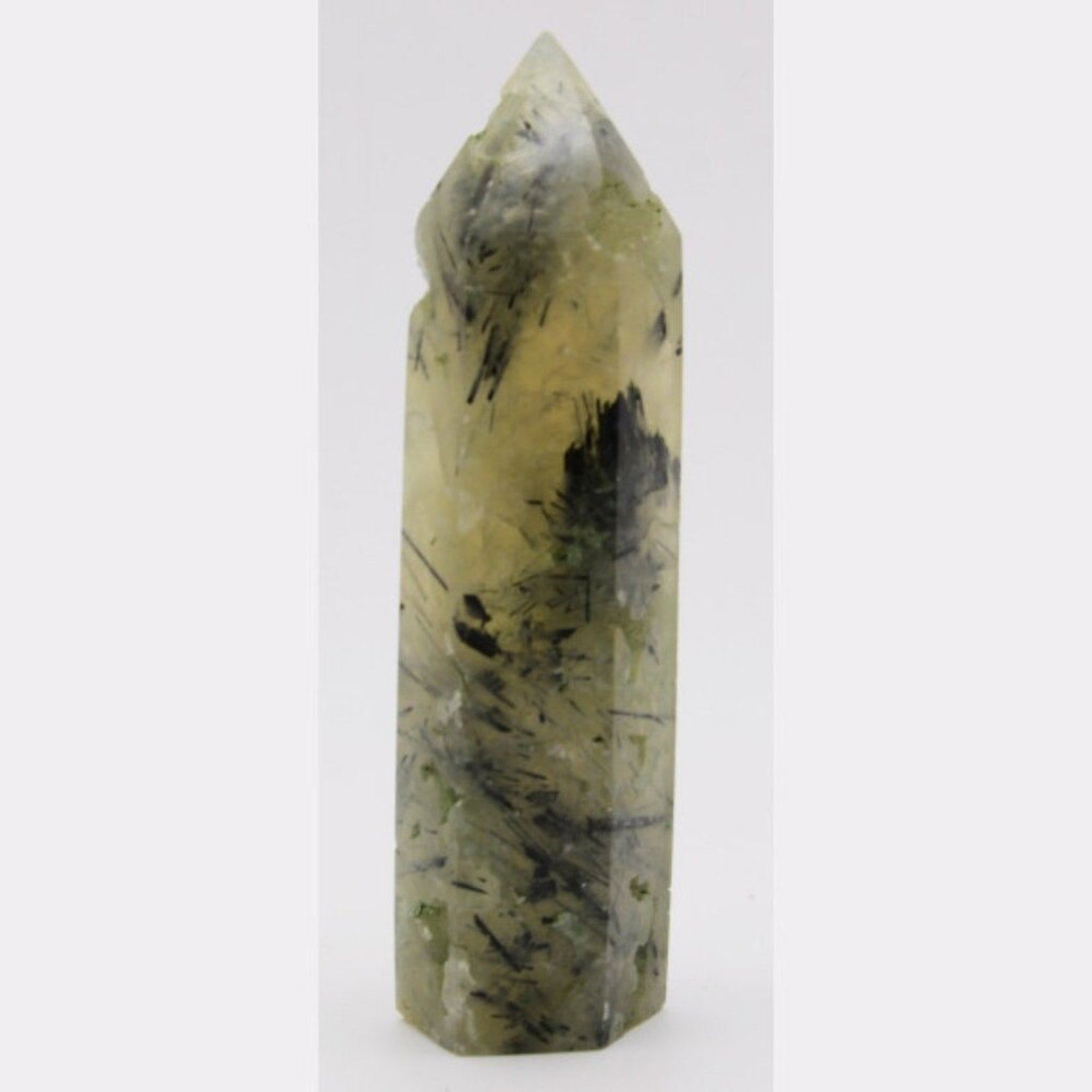 💎 Prehnite with Epidote Tower-✨ With Natural Crystal Druzy Divot