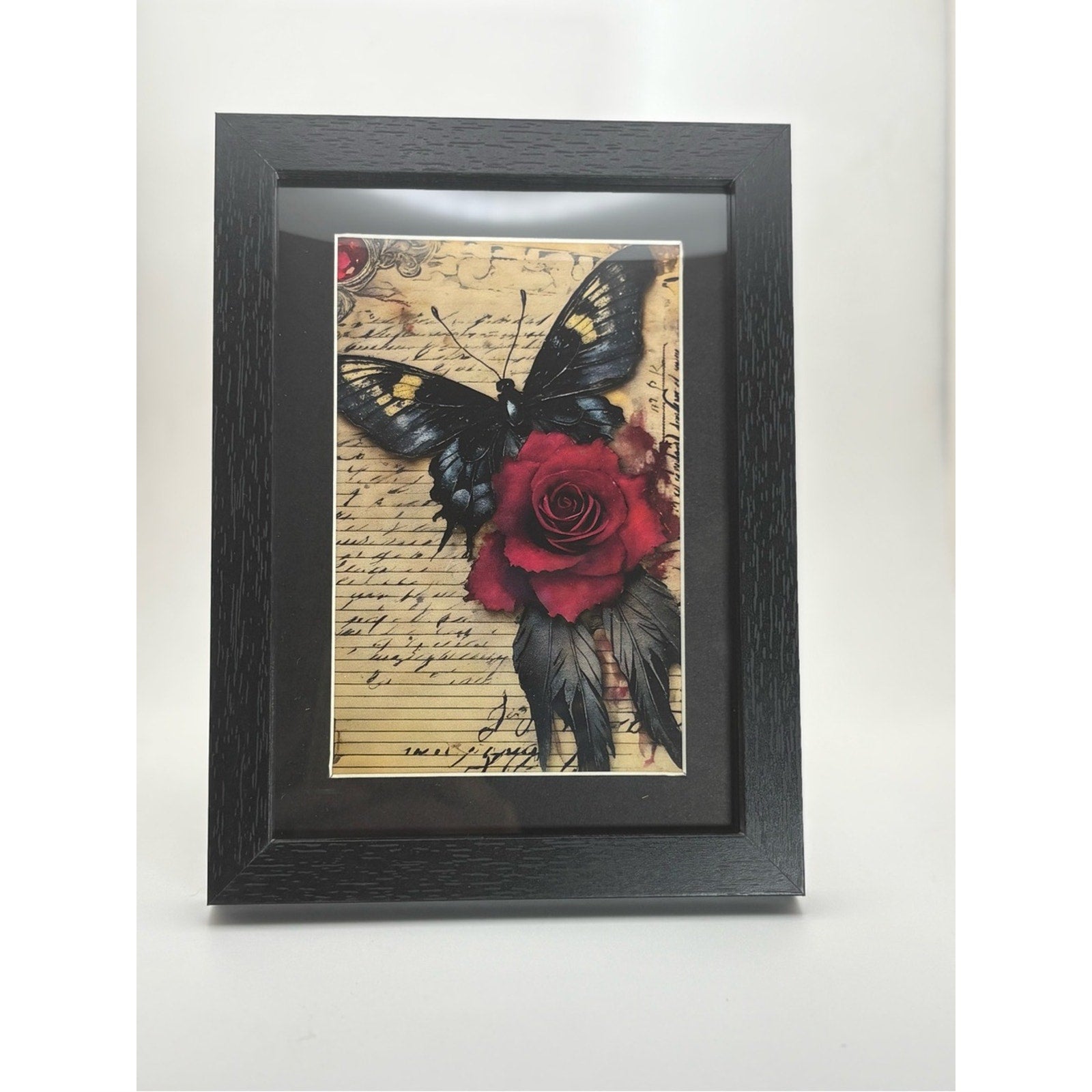 Gothic Butterfly & Rose Framed Art Print