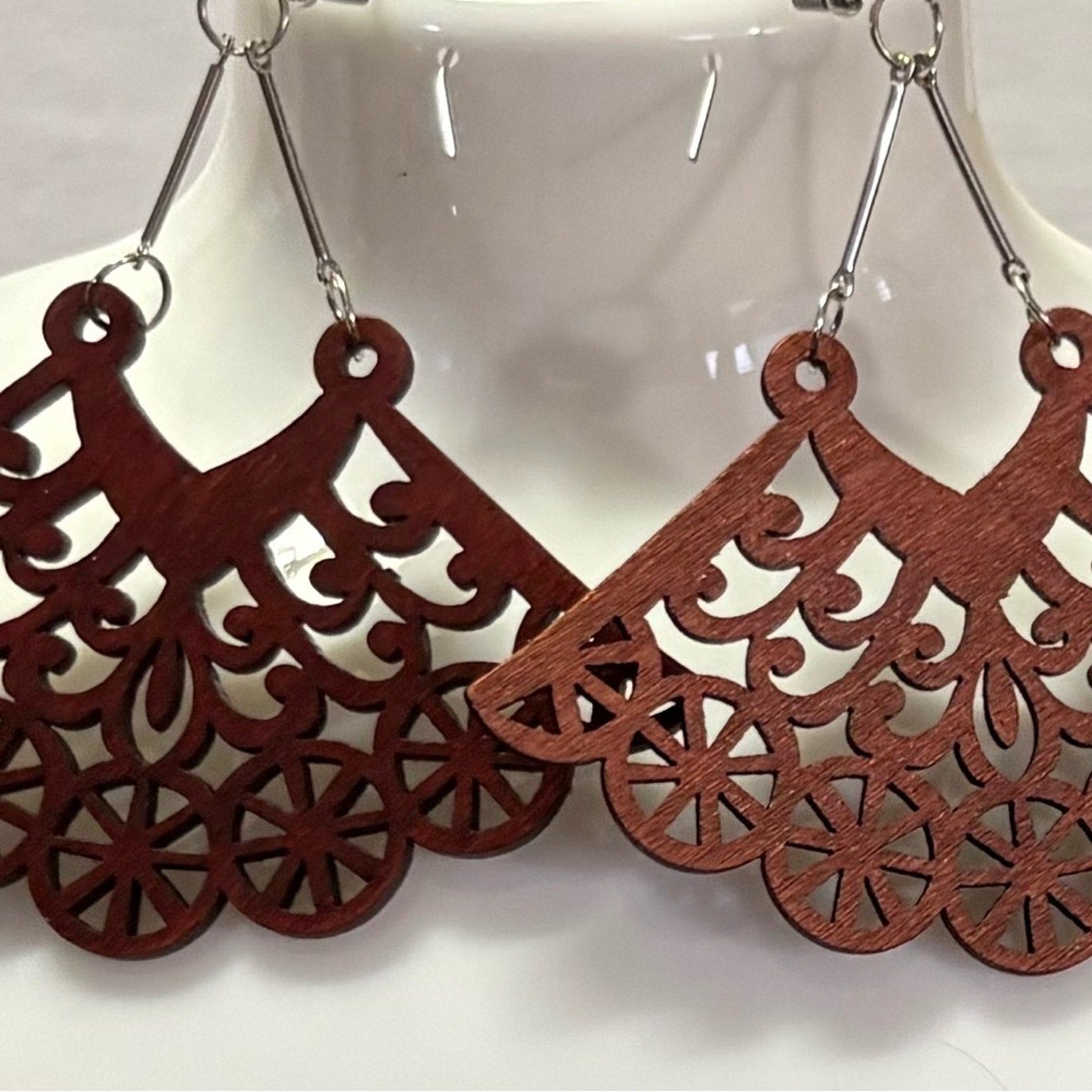 Boho Fan-Shaped Wood Statement Earrings