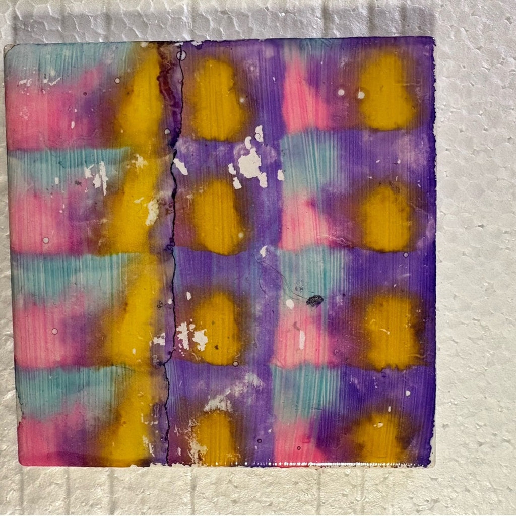 🌈 Handmade Checkered Alcohol Ink Coaster Set  Vibrant Colorful Art Set of 4 🌈