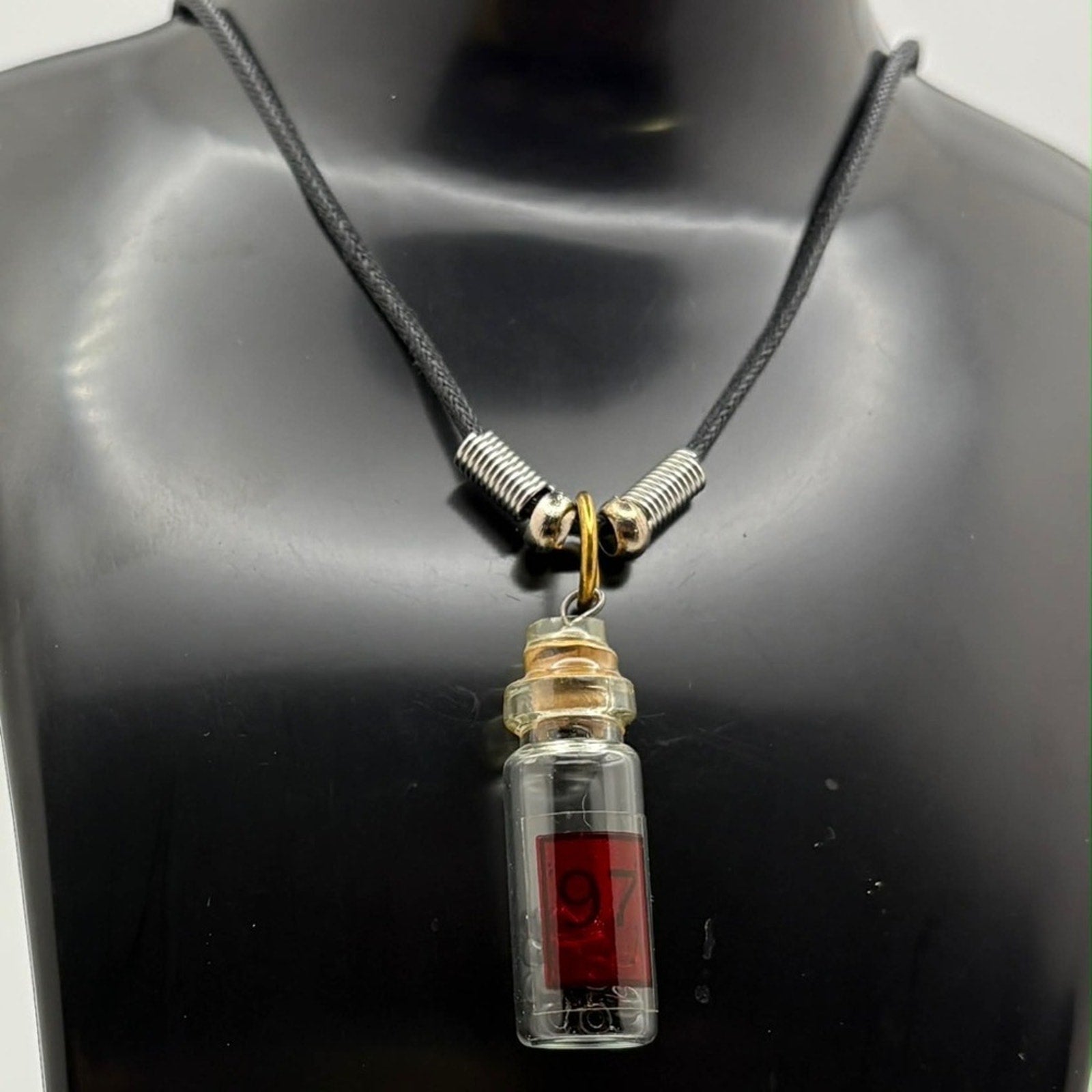 Glass Bottle Pendant Necklace – Mini Vial Charm Necklace on Black Cord