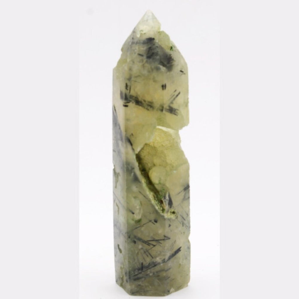 💎 Prehnite with Epidote Tower-✨ With Natural Crystal Druzy Divot
