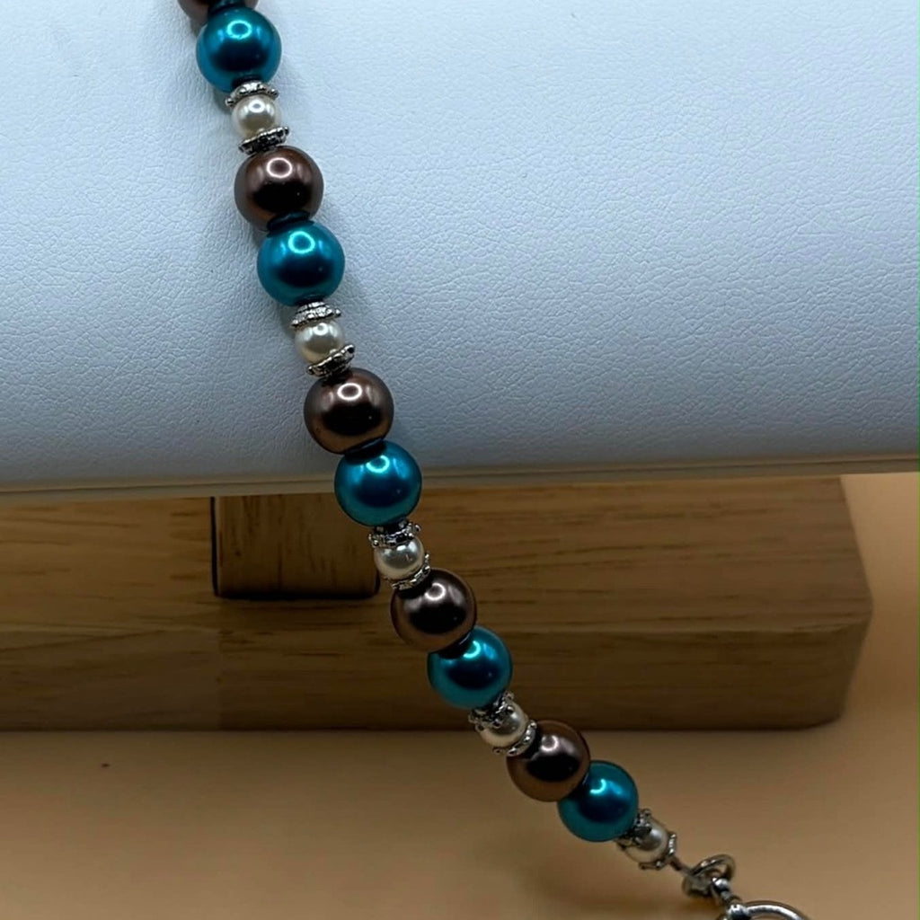 ✨ Handmade Teal & Chocolate Pearl-Style Bracelet ✨