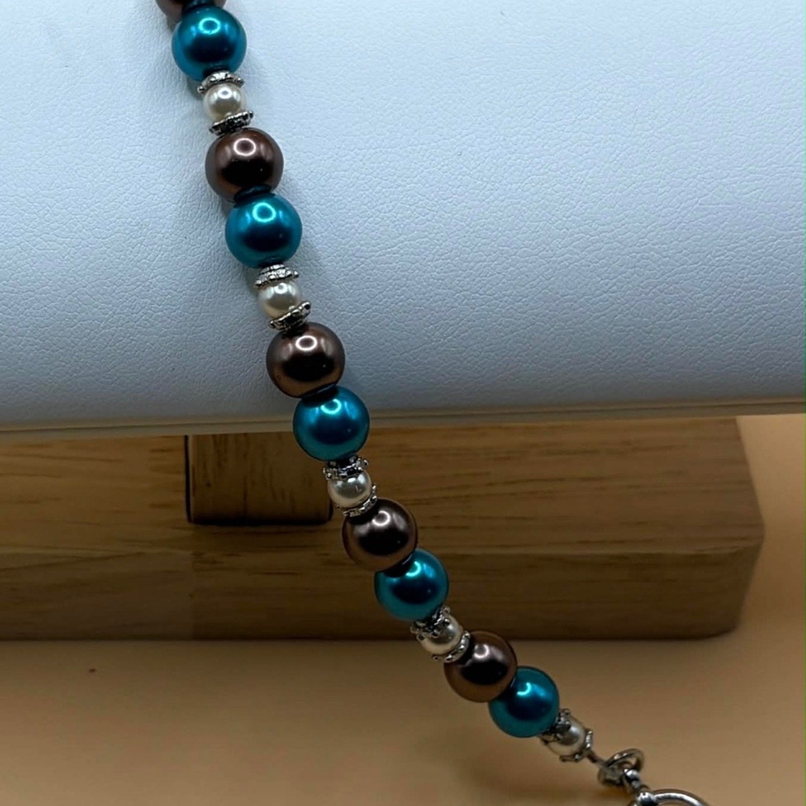 ✨ Handmade Teal & Chocolate Pearl-Style Bracelet ✨