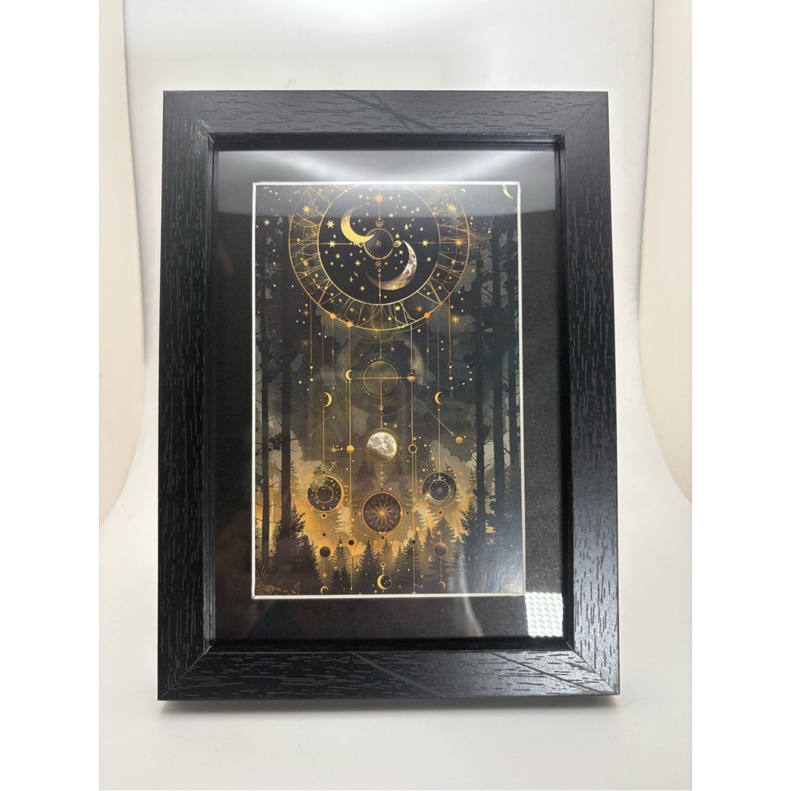 Celestial Moon Phases Forest Art Print – Framed 5x7 Witchy Cosmic Decor