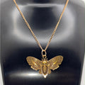 Gold Tone Death’s Head Moth Necklace | Gothic Moth Skull Pendant | 12” Chain