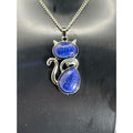 Lapis Lazuli Cat Necklace • Silver-Tone Cat Pendant