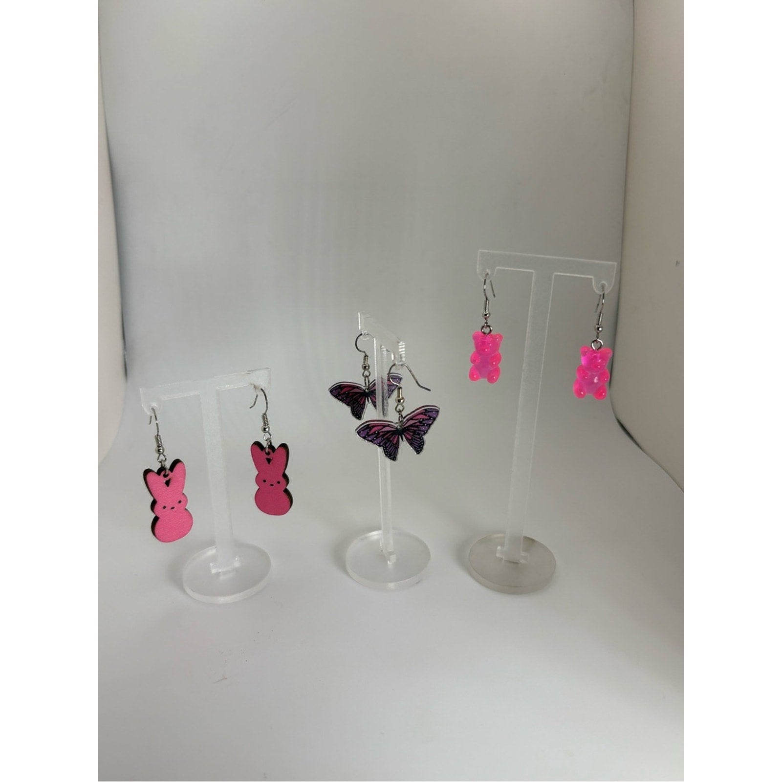 Pink & Purple Earring Bundle | Bunny, Butterfly & Gummy Bear Dangle Earrings