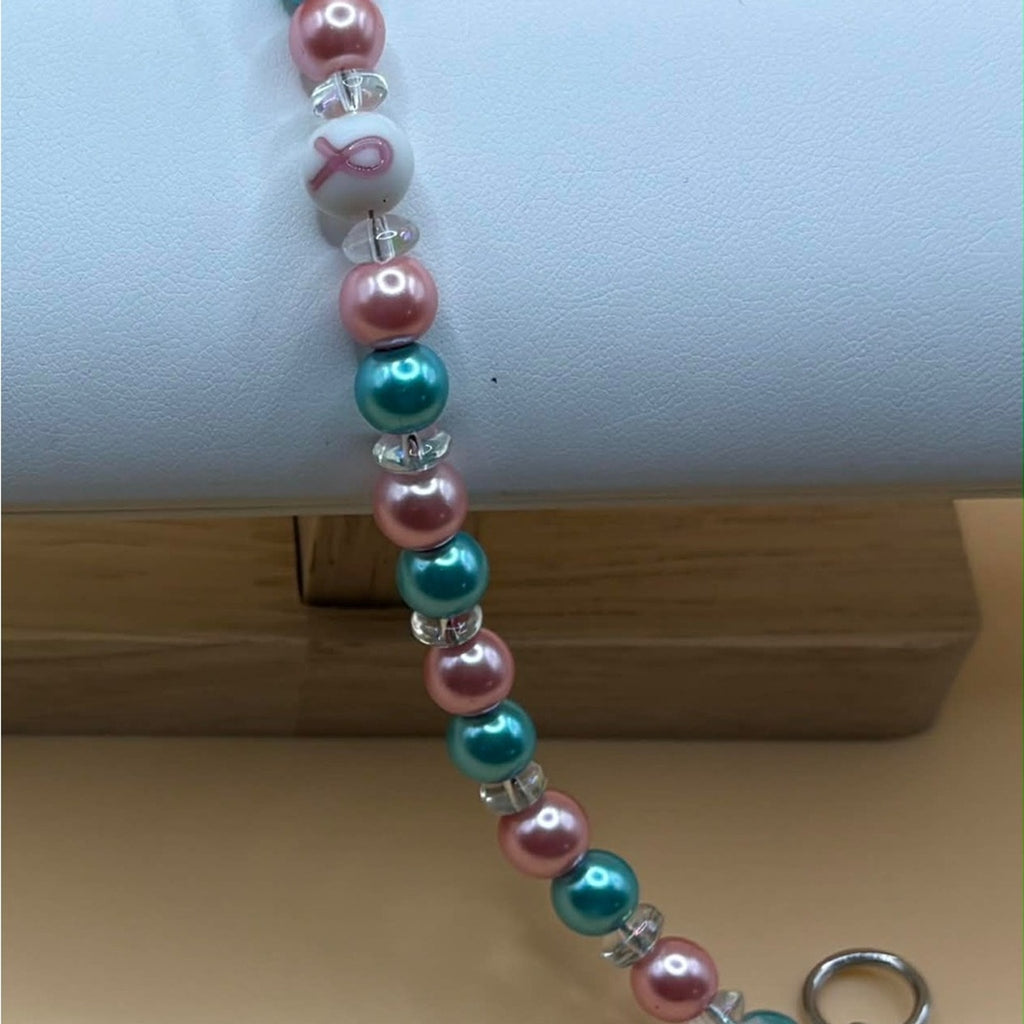 Handmade Teal & Pink Beaded Bracelet with “Hope” Charm