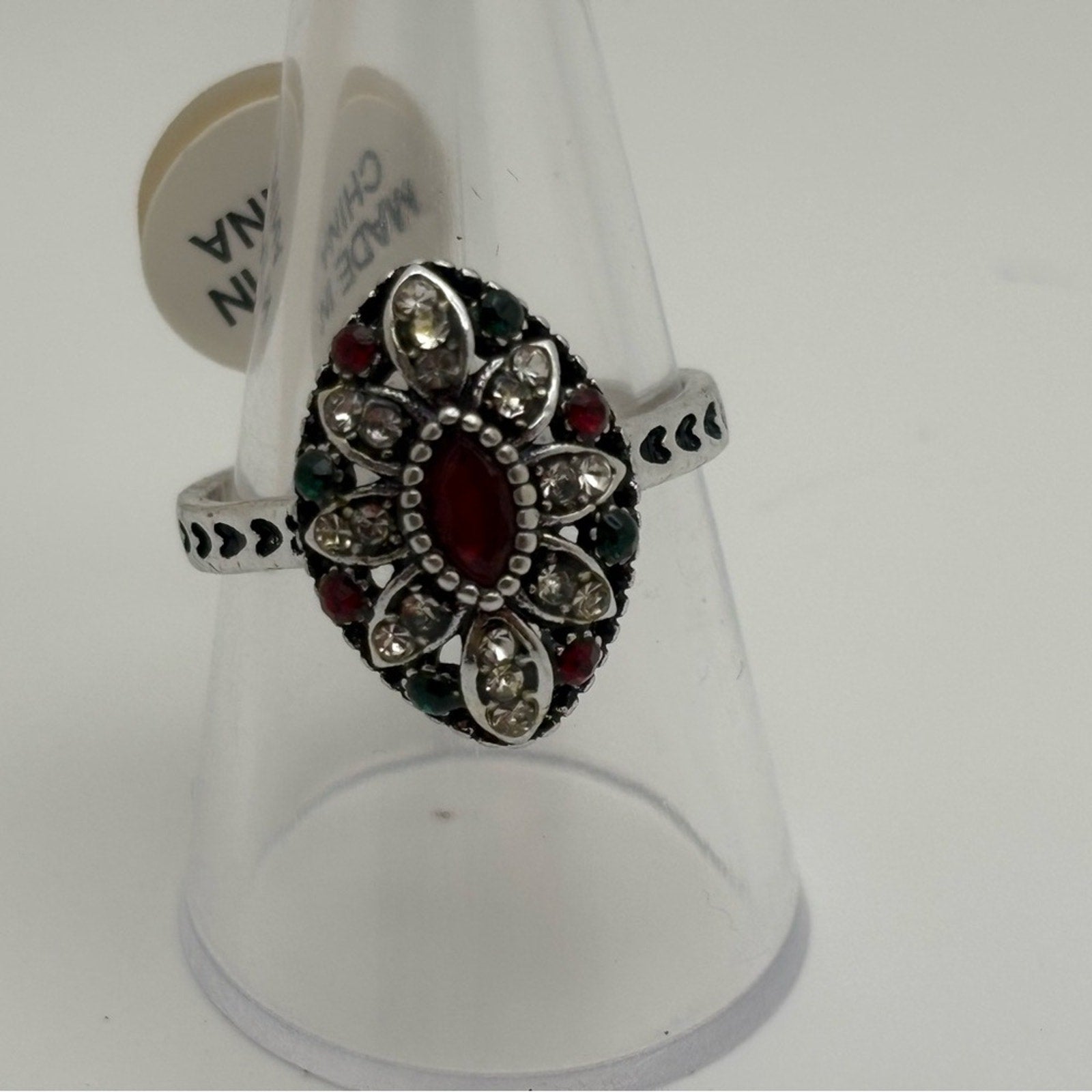 Vintage Style Floral Statement Ring – Multicolor Crystal Costume Ring – New