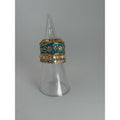 Boho Turquoise & Gold Stacked Ring Set • Rhinestone + Enamel • 5 Piece