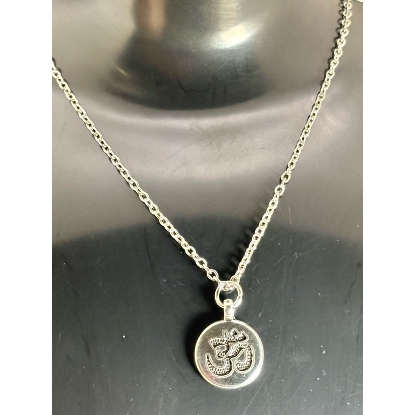 Silver Tone Om Symbol Necklace | Spiritual Yoga Pendant