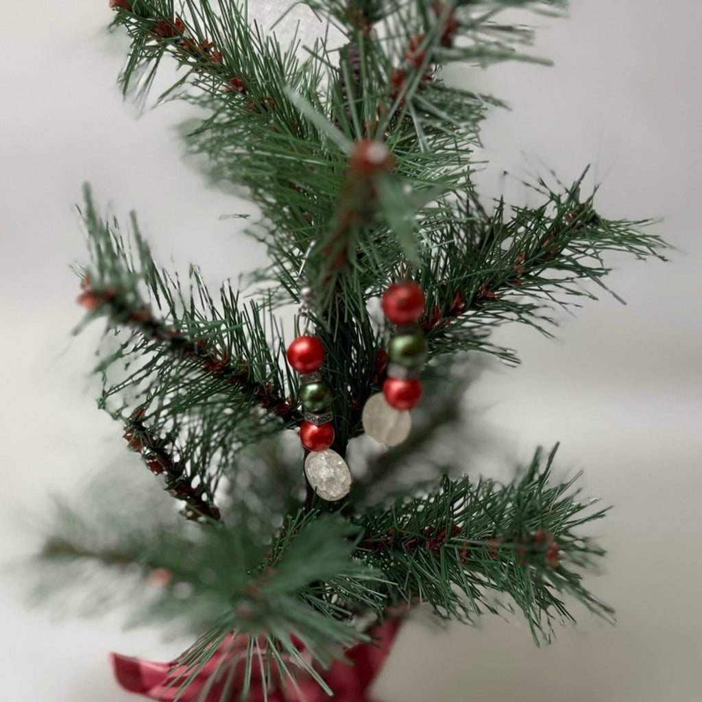 Handmade Holiday Beaded Earrings – Red, Green & Frosted White 🎄🎅