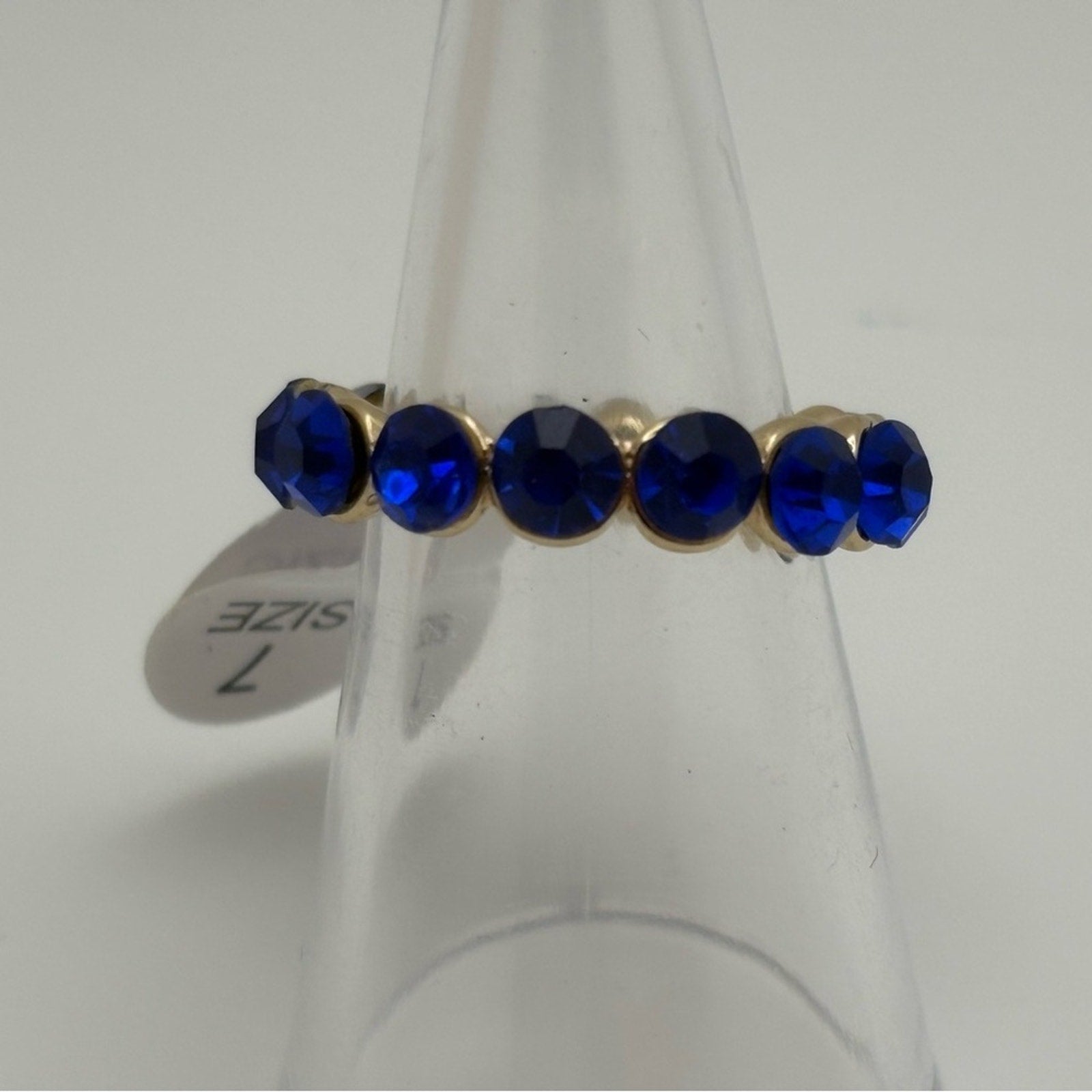 Blue Crystal Accent Gold Tone Ring – Statement Costume Ring (New)