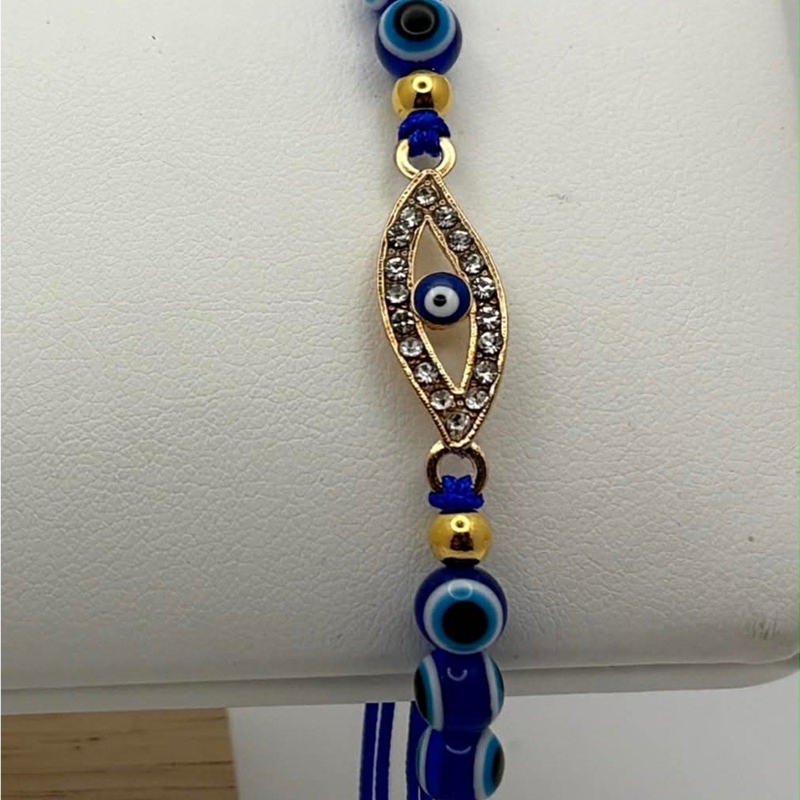 Adjustable Evil Eye Protection Bracelet | Blue Nazar Beads & Rhinestone Charm |