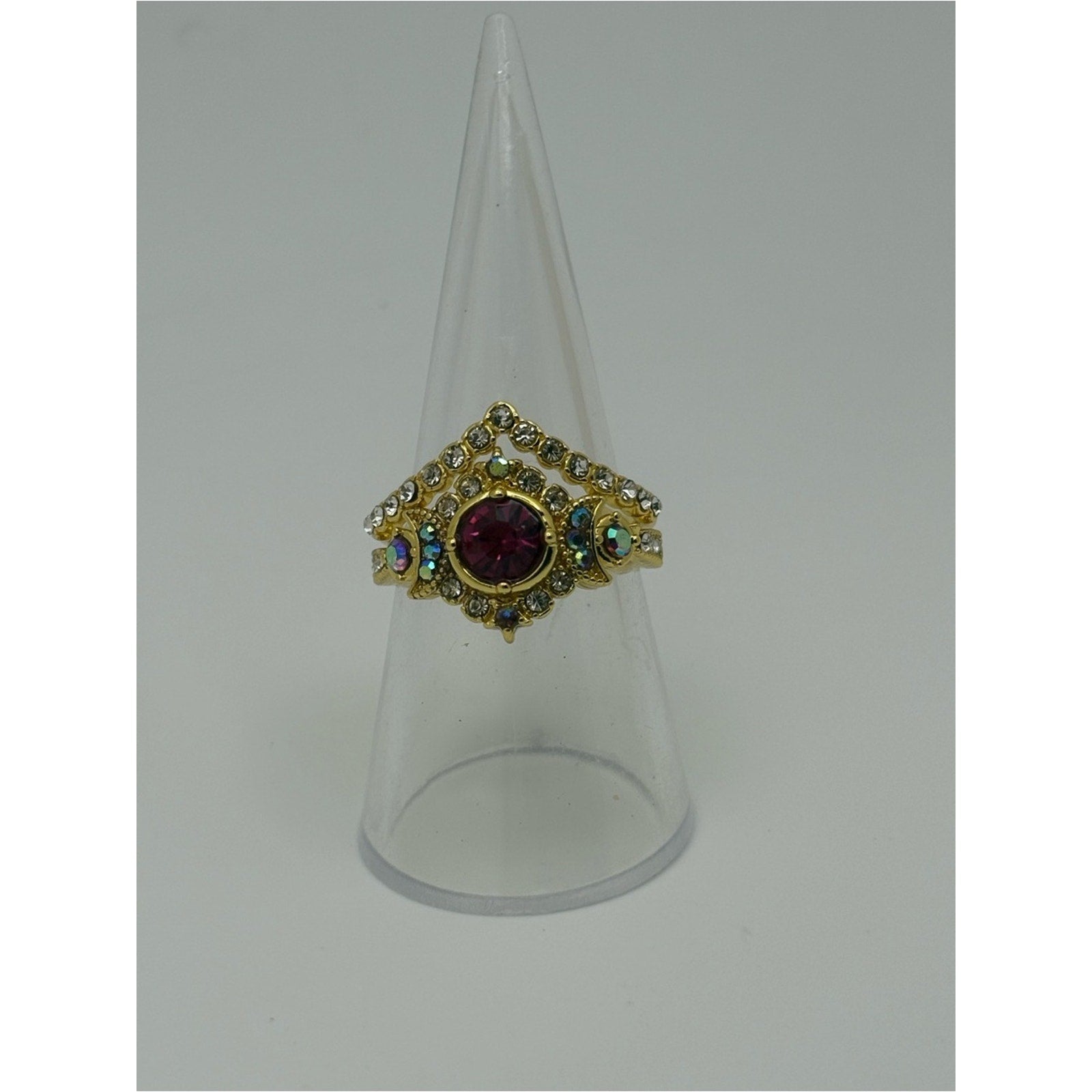 Gold Tone Rhinestone Statement Ring Pair