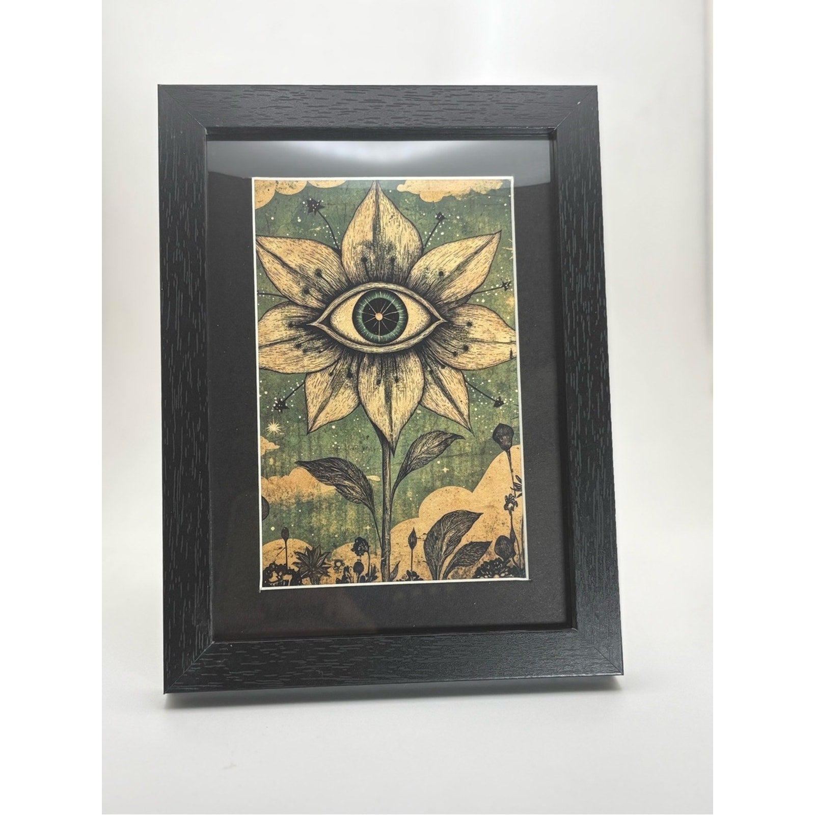 Mystical All-Seeing Eye Floral Framed Art Print