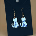 Blue & White Cat Dangle Earrings | Porcelain-Style Charm
