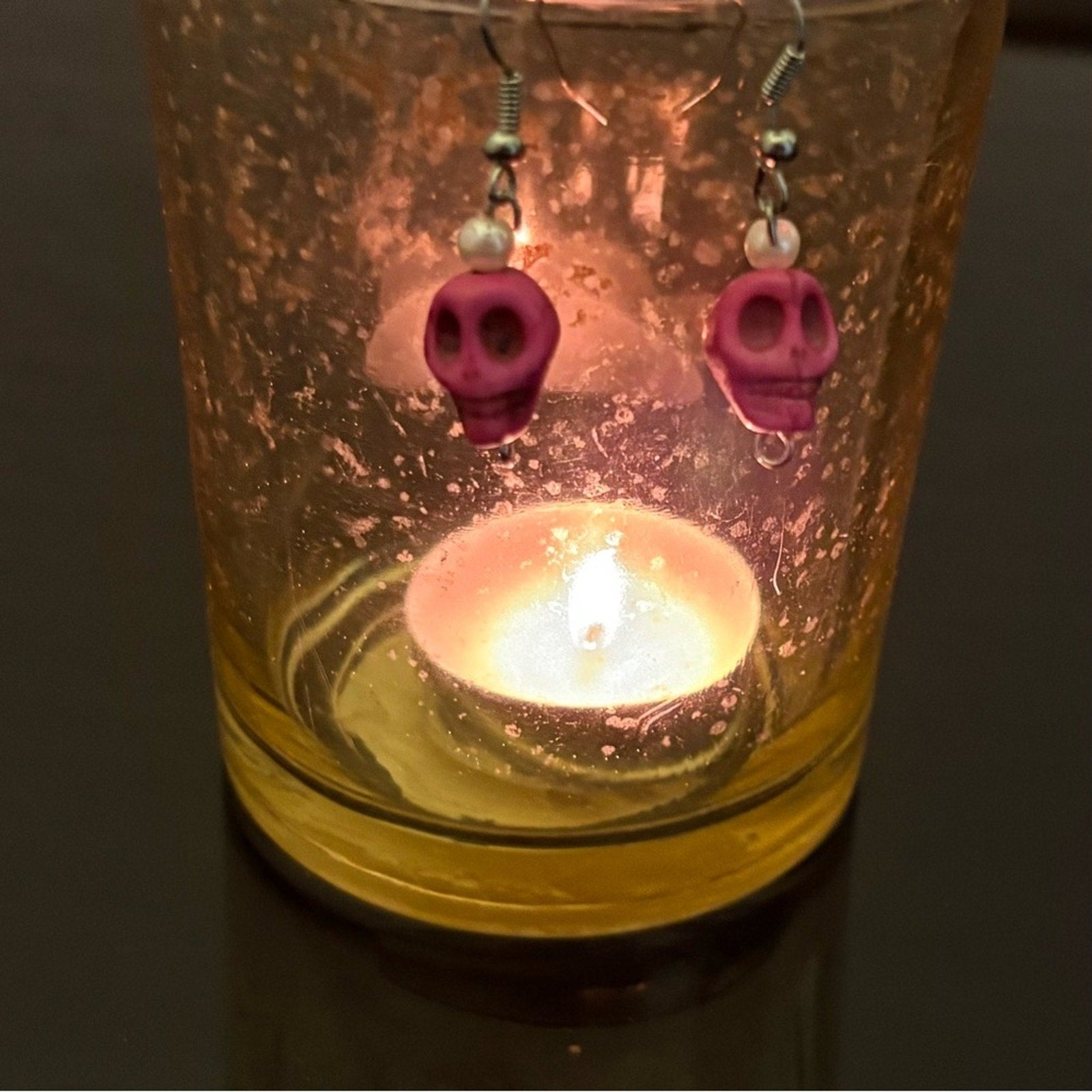 Handmade Pink Skull Dangle Earrings – Cute & Spooky