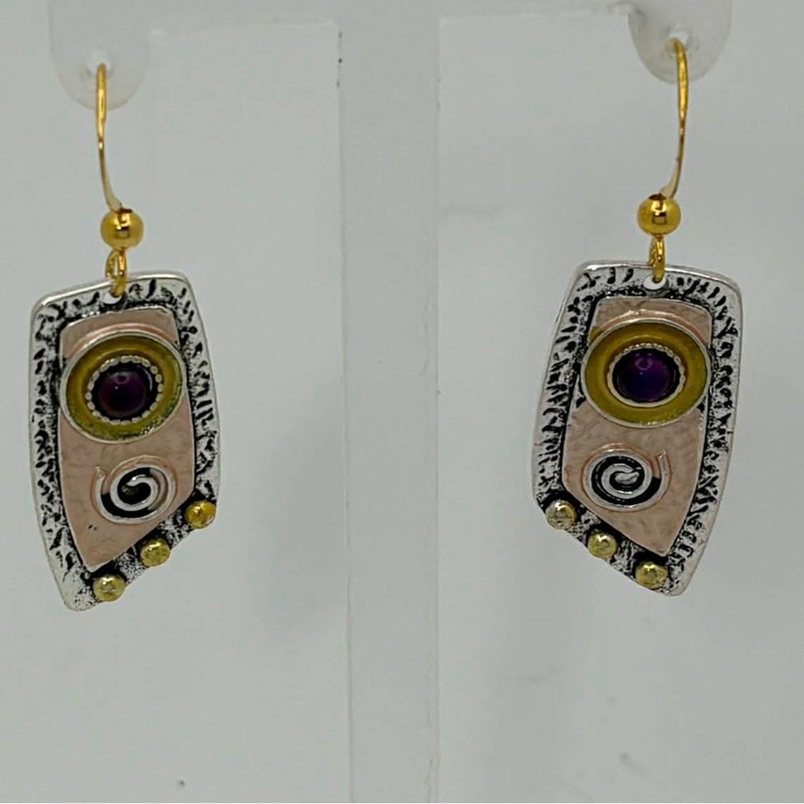 Artisan Style Mixed Metal Drop Earrings -Boho