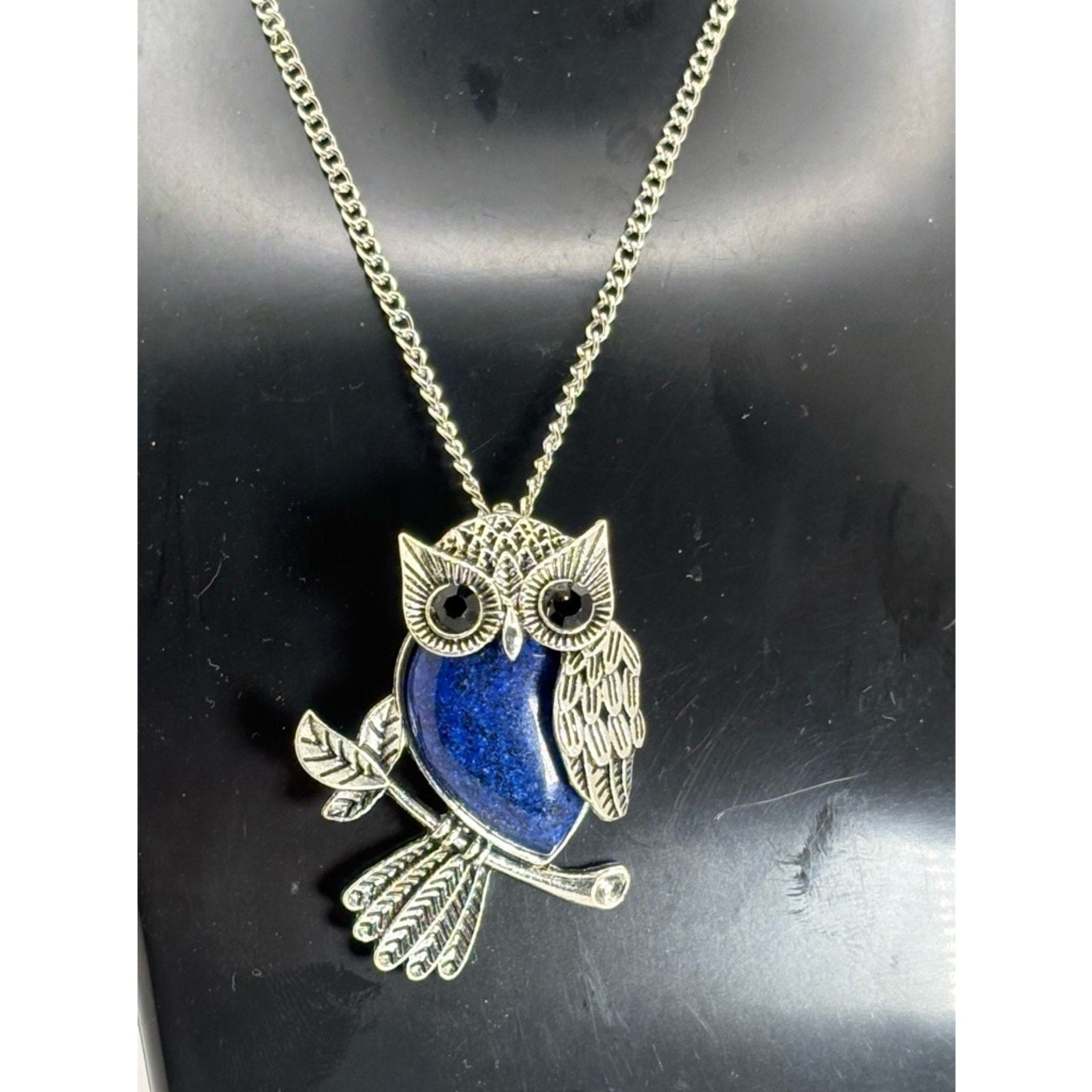 Lapis Lazuli Owl Necklace • Silver-Tone Owl Pendant