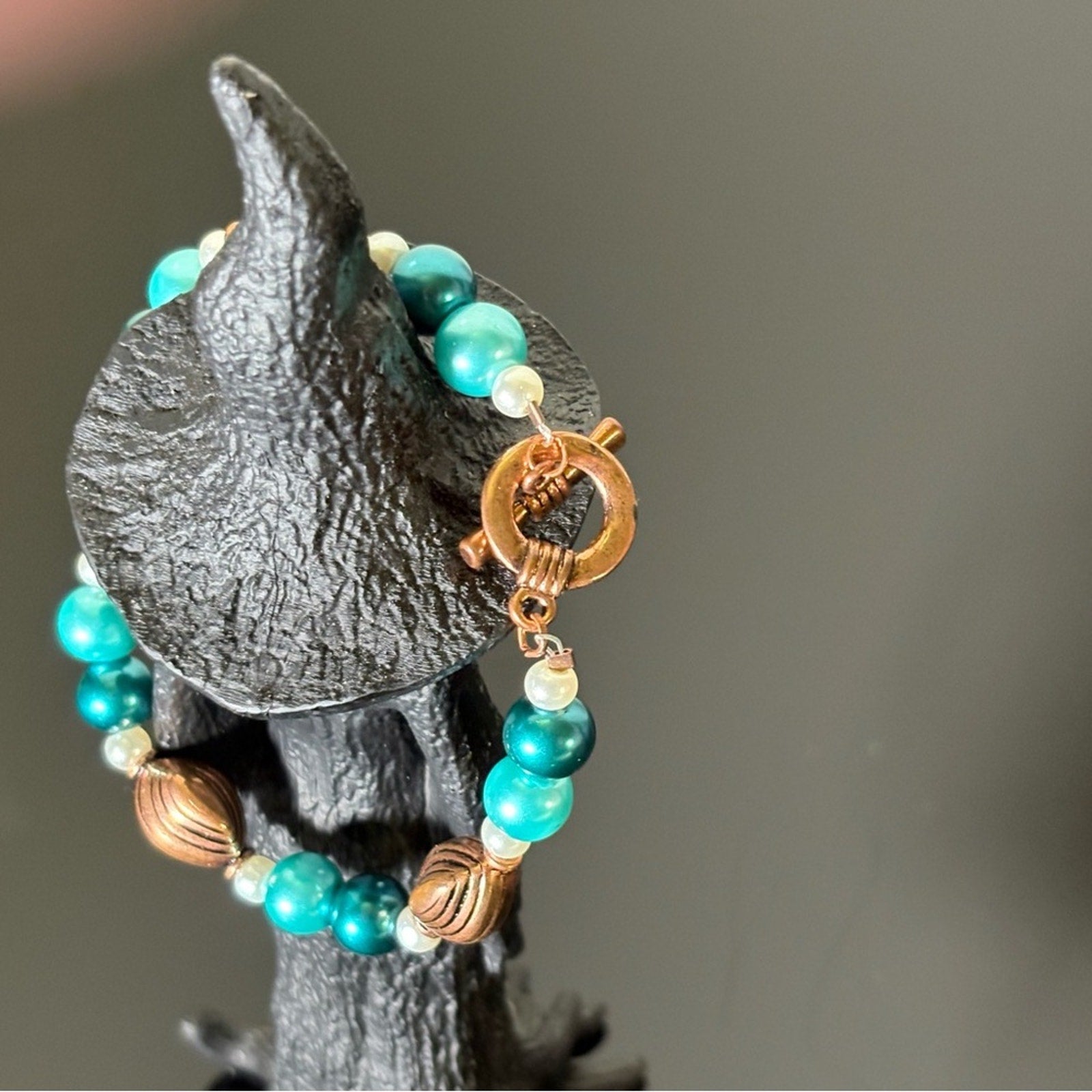 Handmade Teal & Bronze Beaded Bracelet — NEW WITHOUT TAGS 🏷️