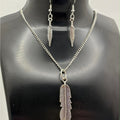Silver Tone Feather Necklace & Earring Set | Boho Western Jewelry