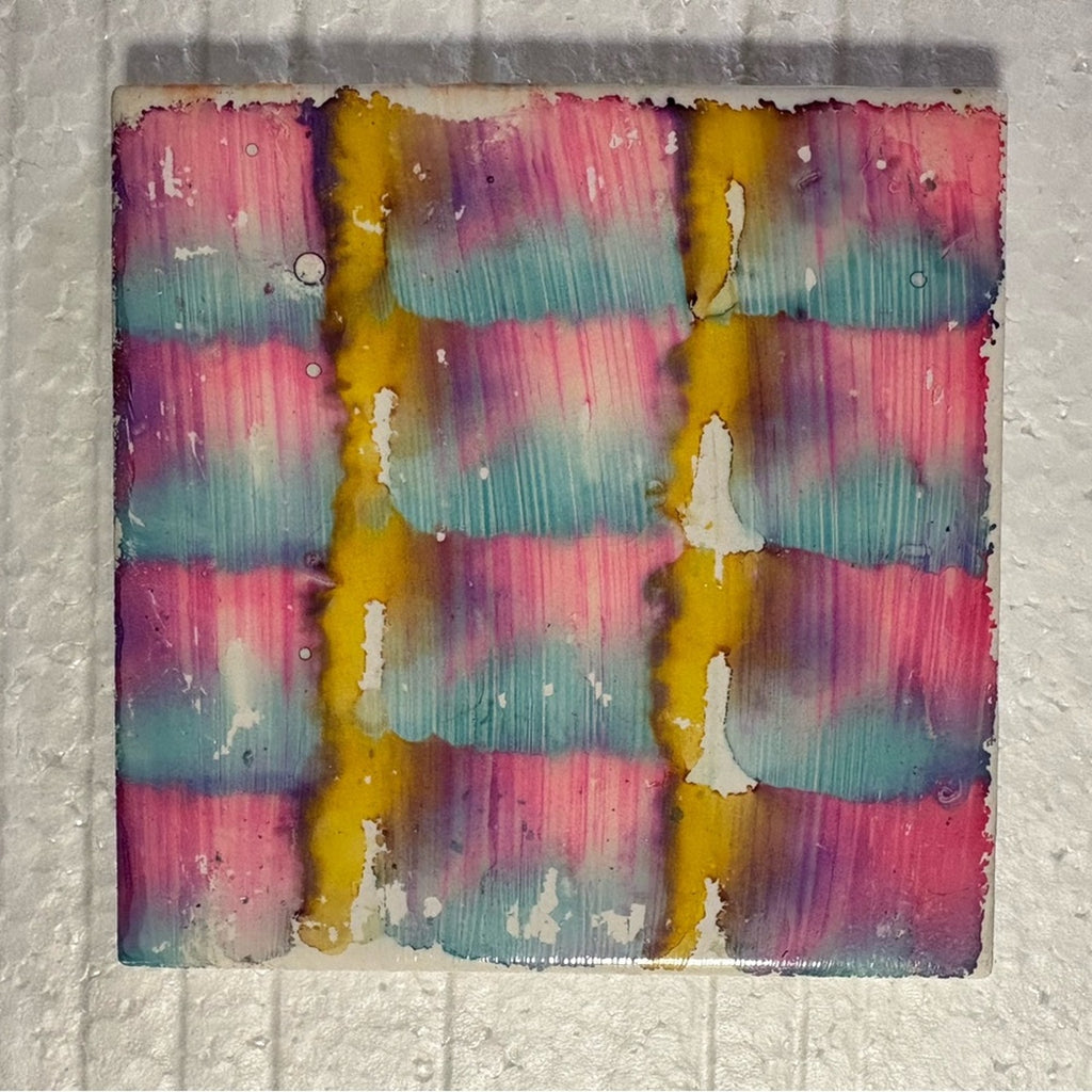 🌈 Handmade Checkered Alcohol Ink Coaster Set  Vibrant Colorful Art Set of 4 🌈