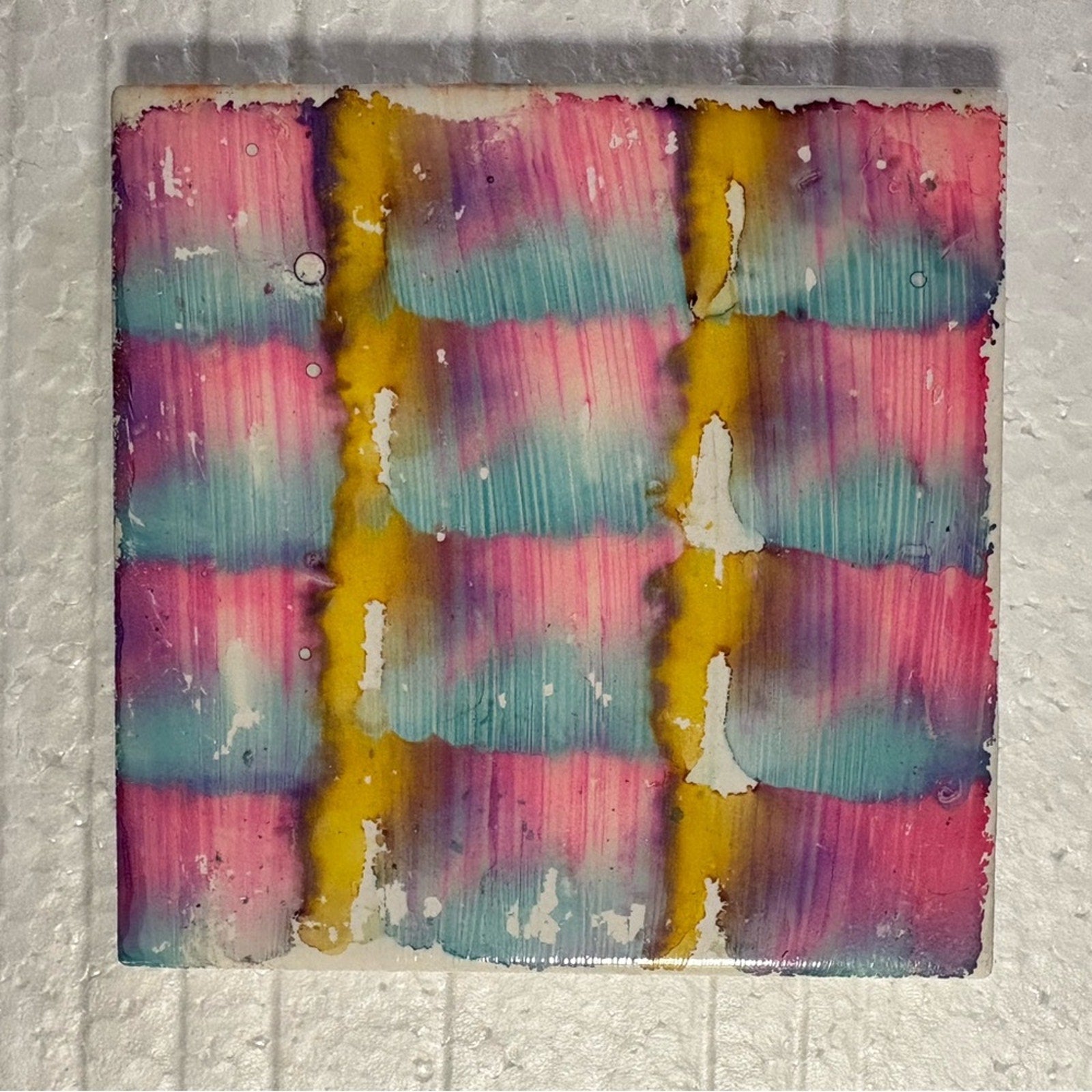 🌈 Handmade Checkered Alcohol Ink Coaster Set  Vibrant Colorful Art Set of 4 🌈