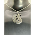 Howling Wolf Crescent Moon Necklace | Celestial Pagan Witchy Jewelry Silver Tone