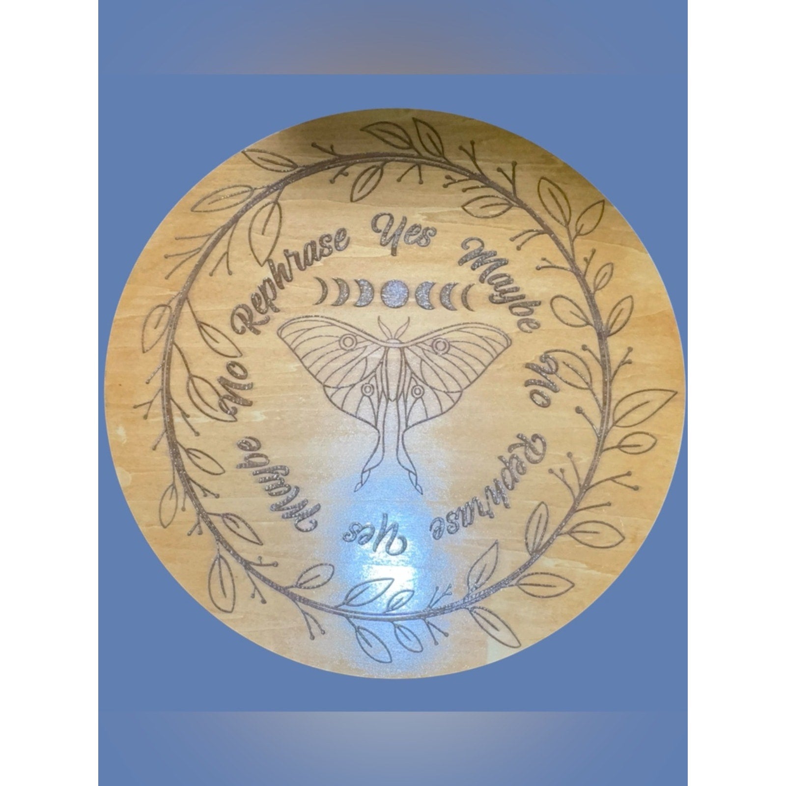 Handmade Laser Engraved Pendulum Board | Butterfly & Moon Phases |