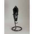 Polished Moss Agate Crystal Point on Metal Stand - Green & Gray