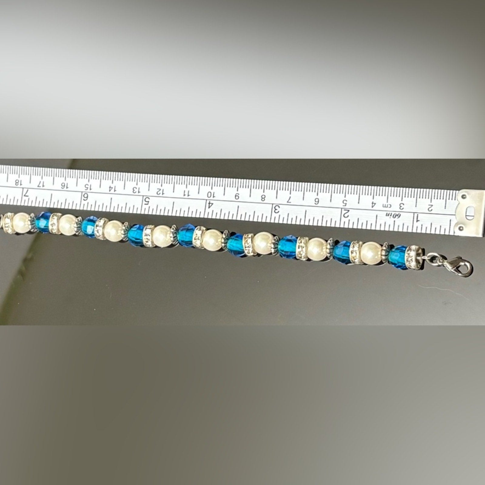 💙 Blue Crystal & Pearl Bracelet w/ Rhinestone Spacers 💙
