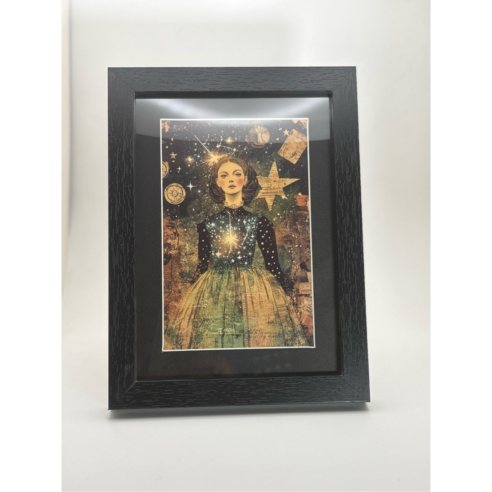 Celestial Witch Art Print – Framed 5x7 Cosmic Dark Academia Decor