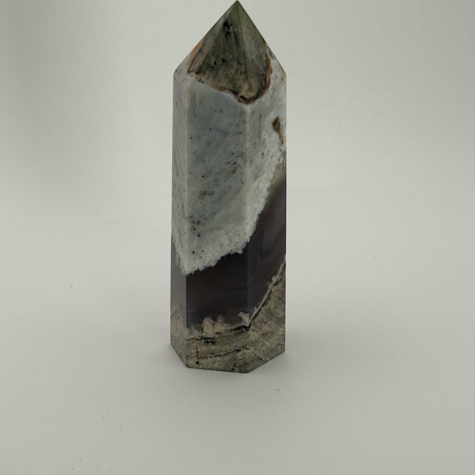 4.5” Druzy Agate Tower ✨ Banded Moss Agate Crystal Point