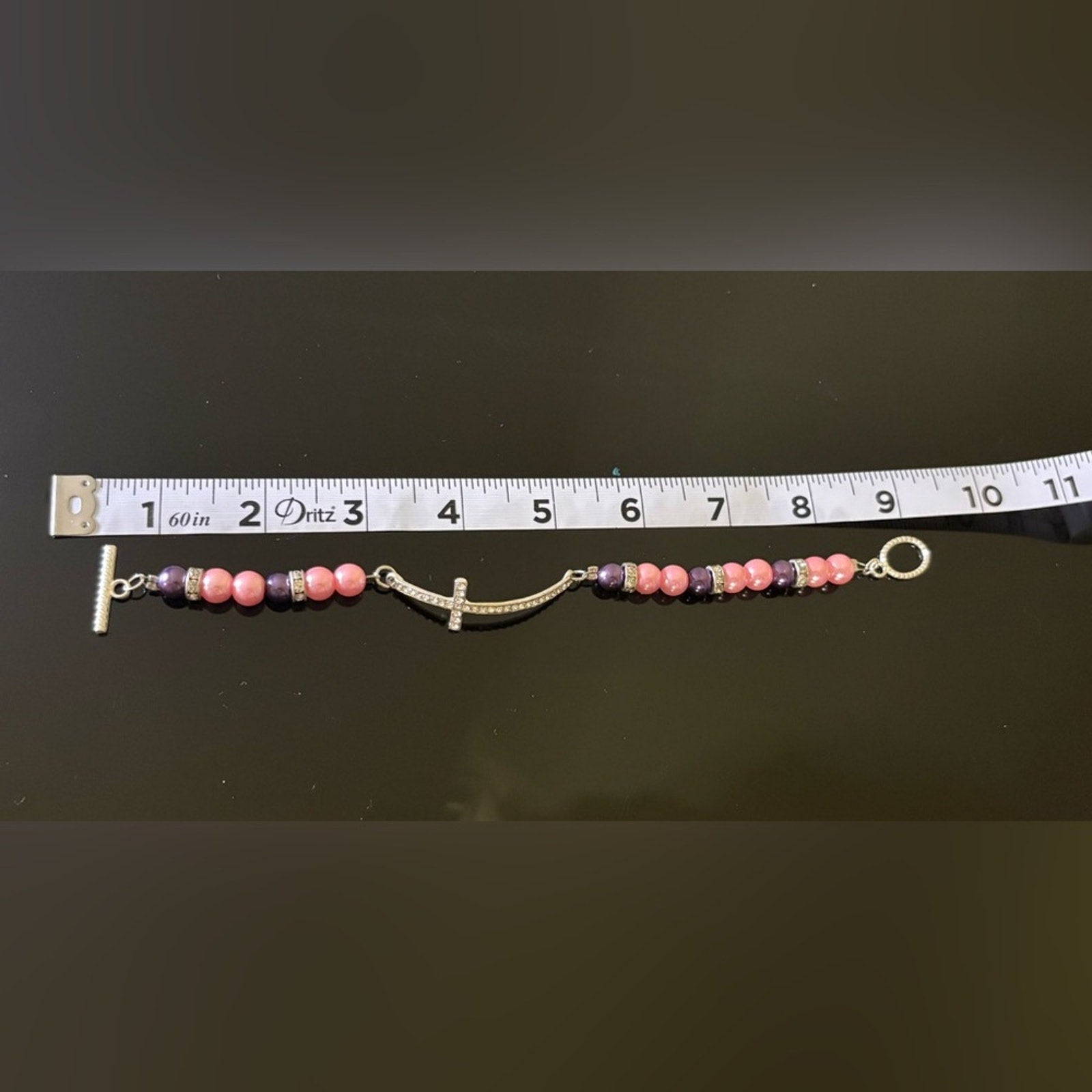 Handmade Pink & Purple Beaded Cross Bracelet — NEW WITHOUT TAG 🏷️