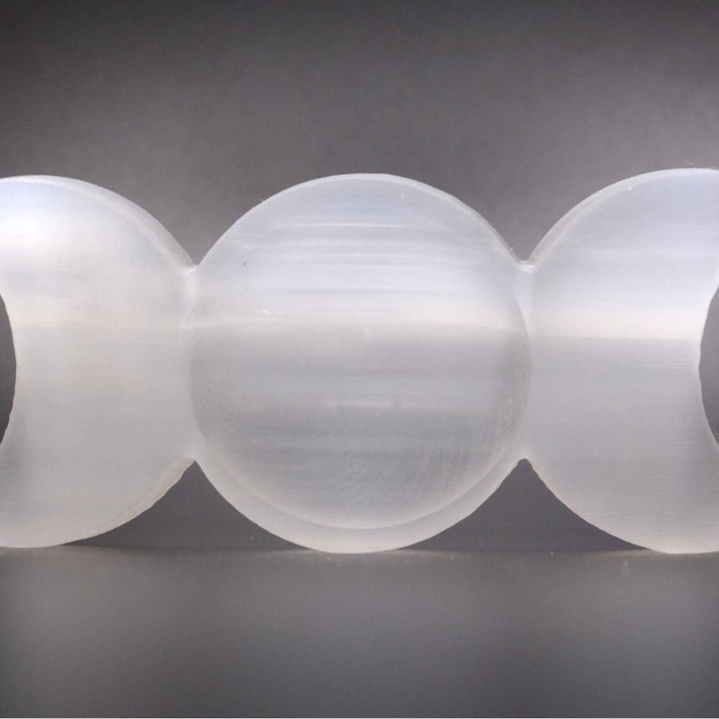 Selenite Triple Moon Goddess Carving – 4” Crystal Moon Phase Altar Decor