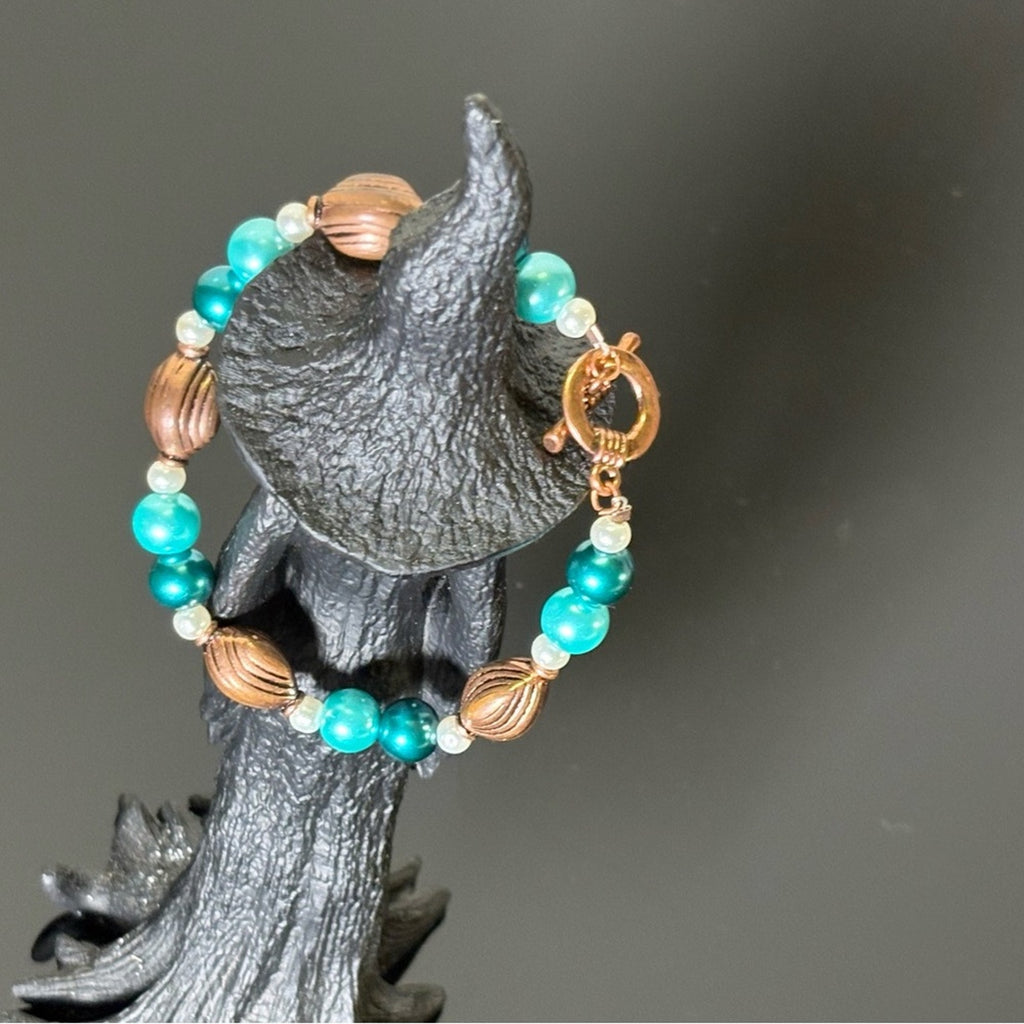 Handmade Teal & Bronze Beaded Bracelet — NEW WITHOUT TAGS 🏷️