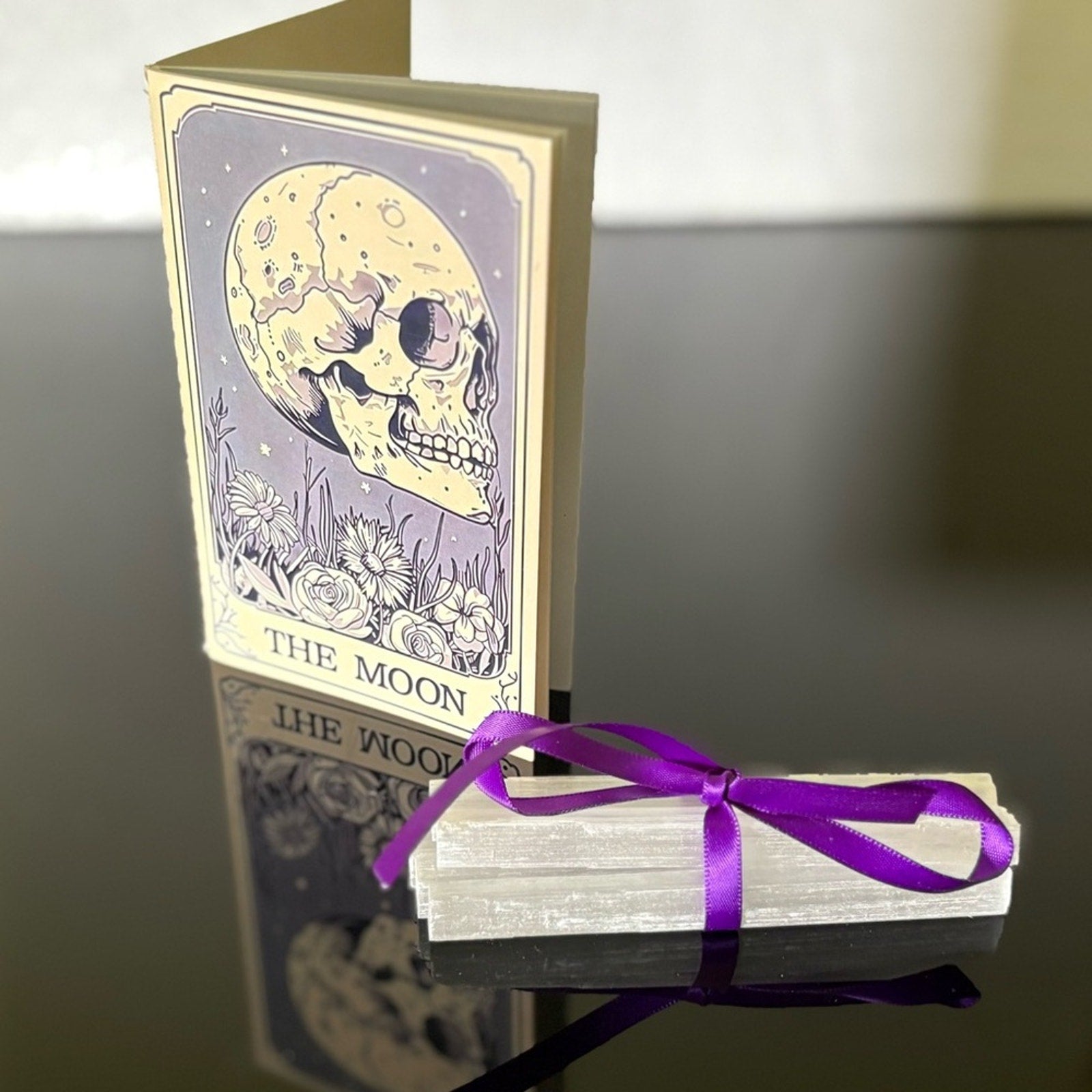 🌑Pastel Goth Moon Magic Set — Tarot Booklet + 5 Selenite Wands🌑