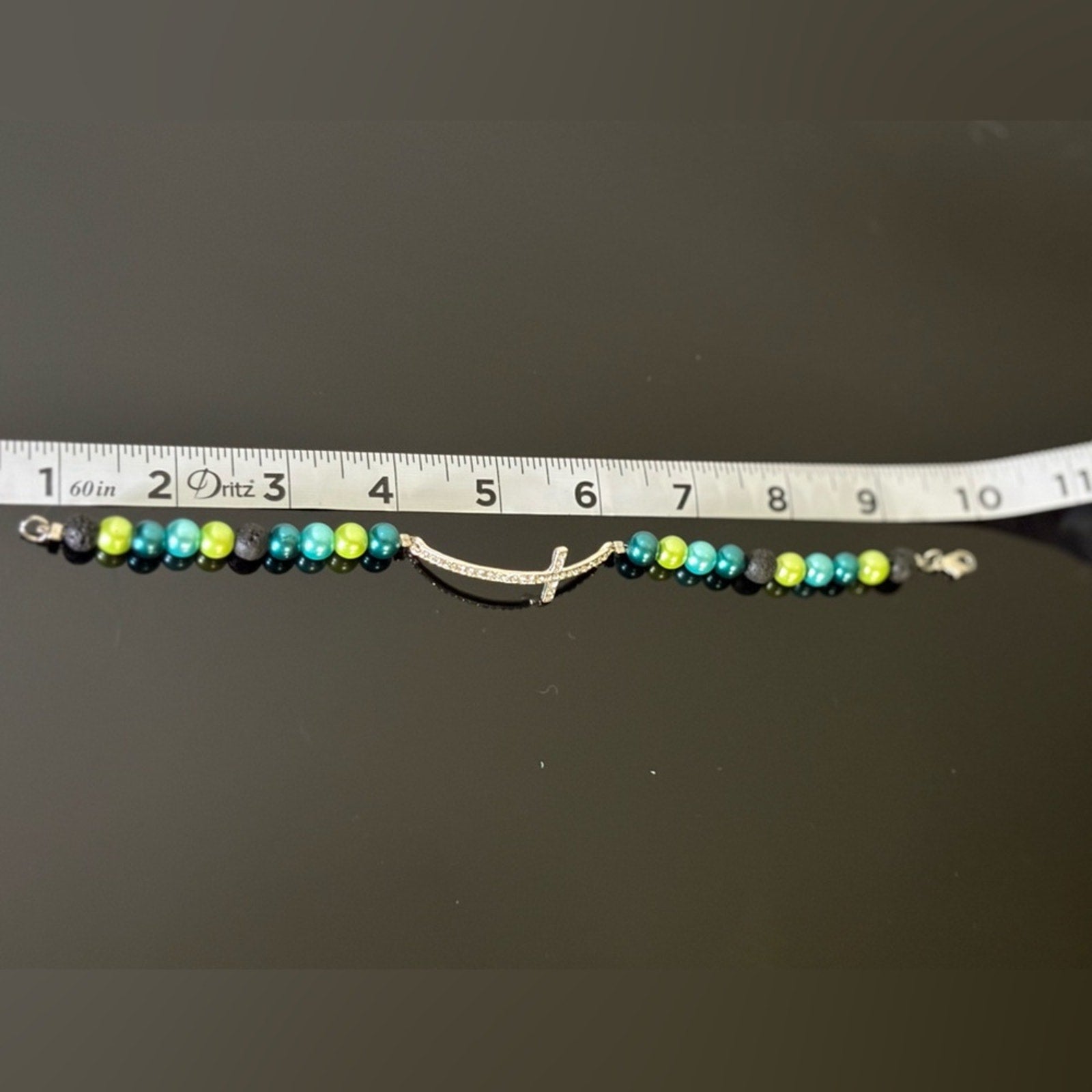 Handmade Teal & Lime Beaded Cross Bracelet — NEW WITHOUT TAGS 🏷️
