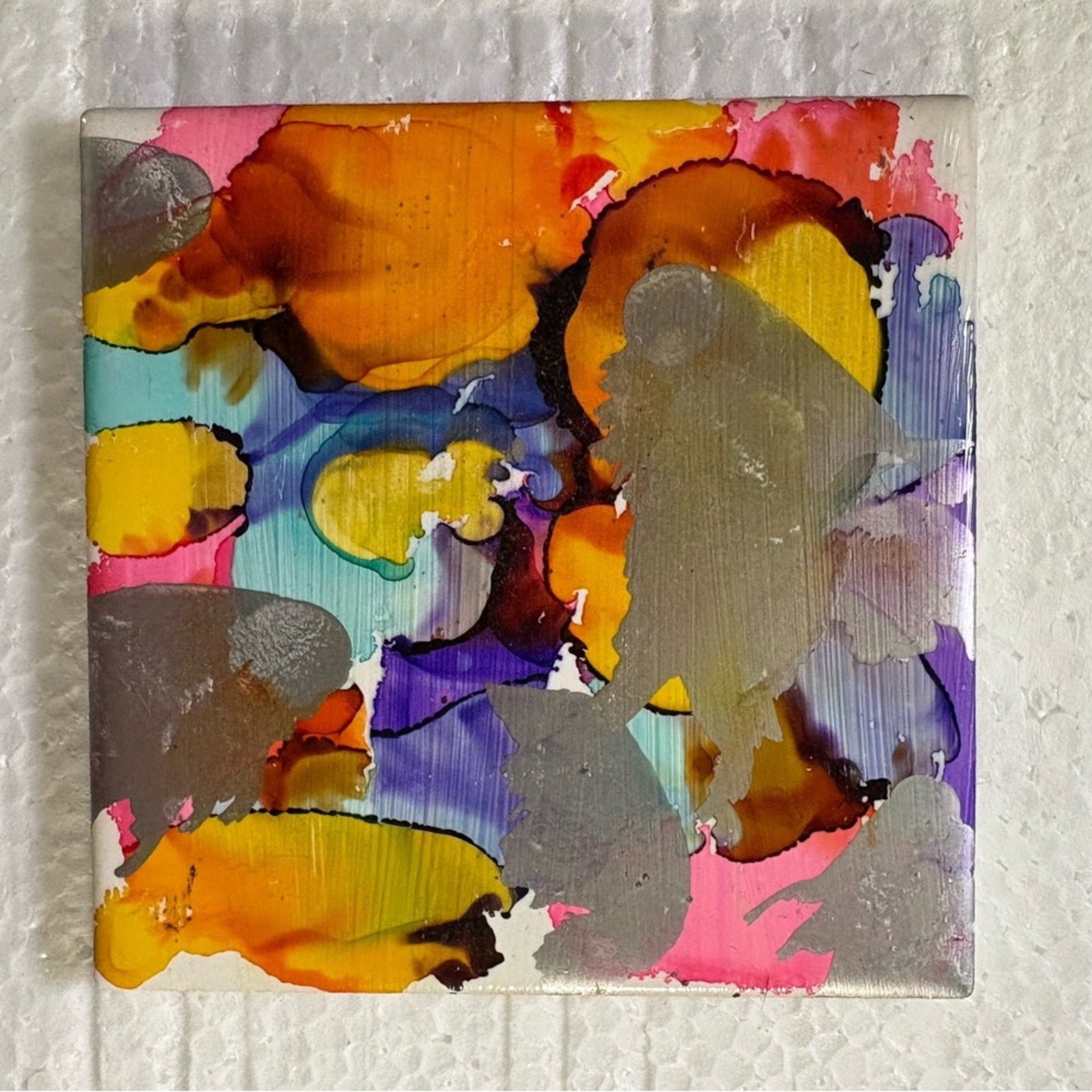🎨 Handmade Abstract Alcohol Ink Coaster Set – Vibrant Colorful Art – Set of 4 🎨
