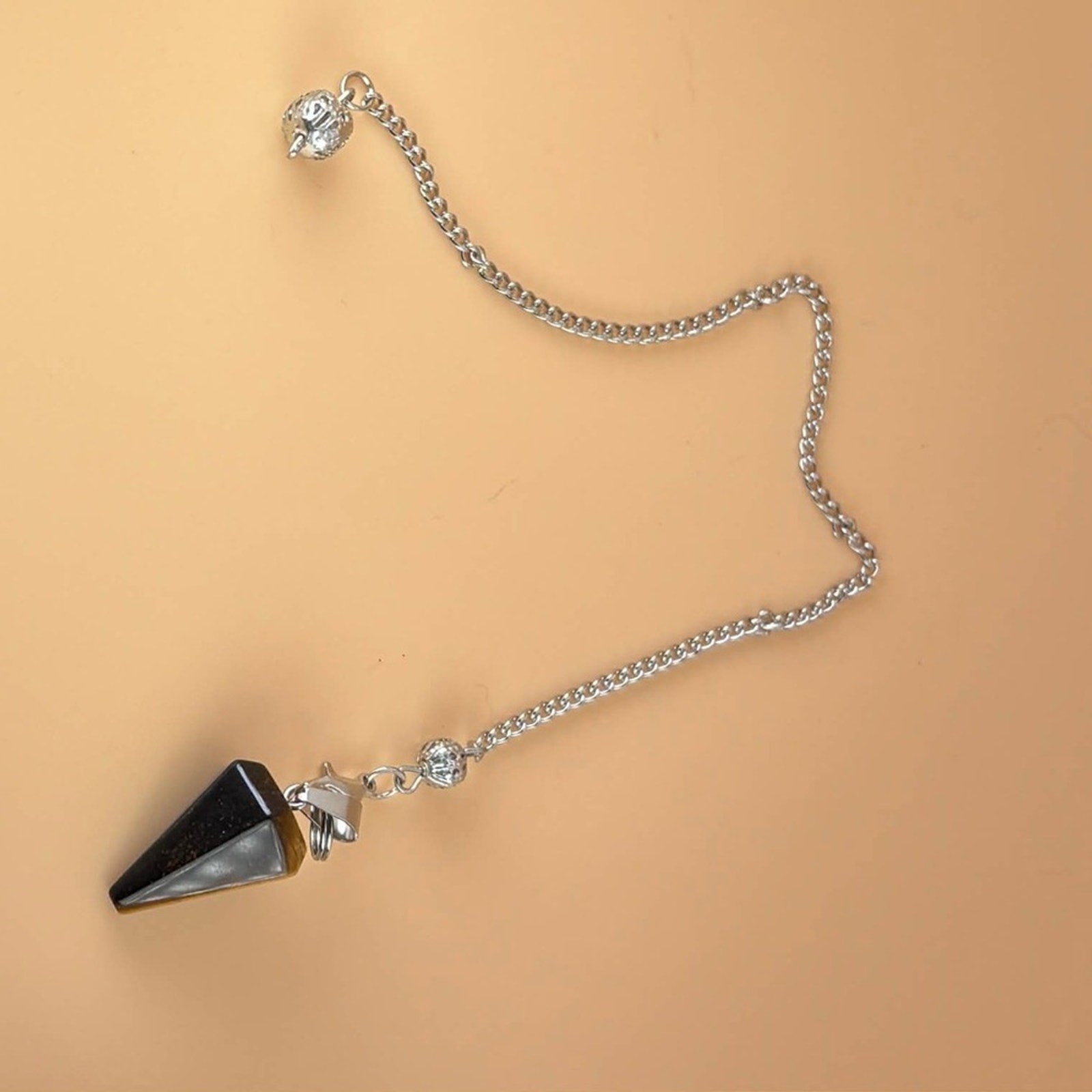 🔮 Brown Stone Pendulum with Silver-Tone Chain