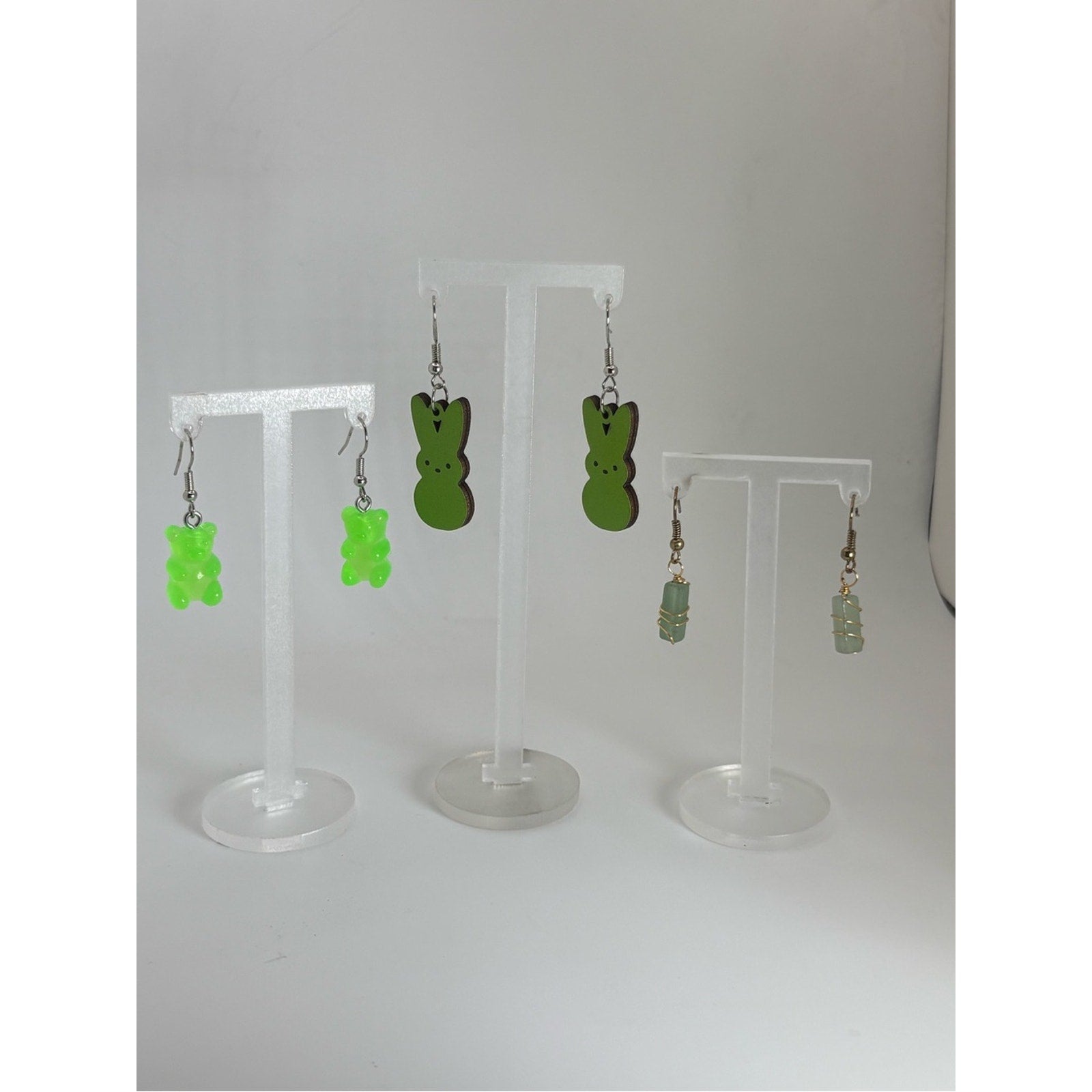 Green Earring Bundle | Gummy Bears, Peeps Bunny & Crystal Dangles | 3 Pairs