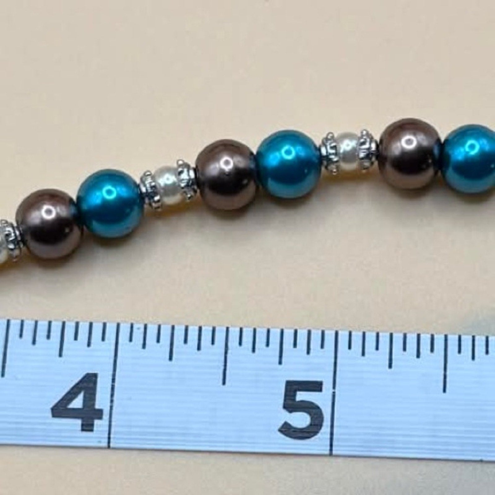 ✨ Handmade Teal & Chocolate Pearl-Style Bracelet ✨