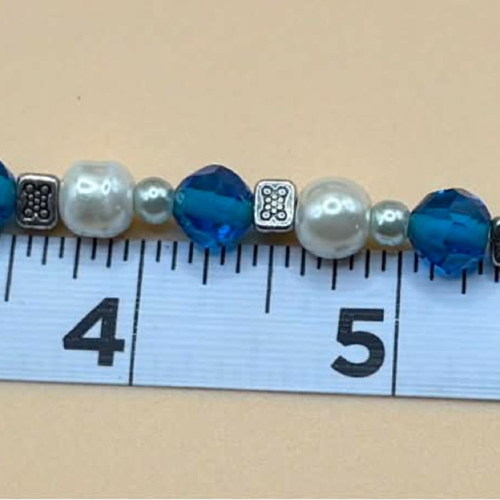 💙 Handmade Blue & Pearl Beaded Bracelet | Classic Elegant Style