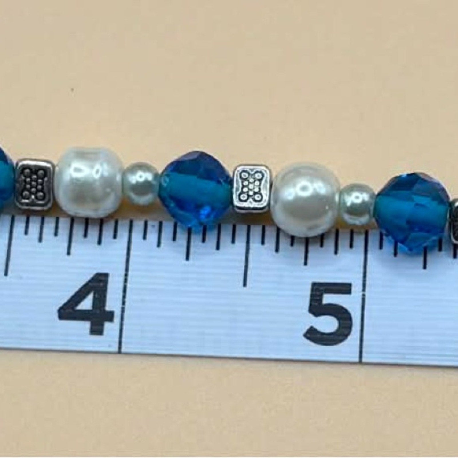 💙 Handmade Blue & Pearl Beaded Bracelet | Classic Elegant Style
